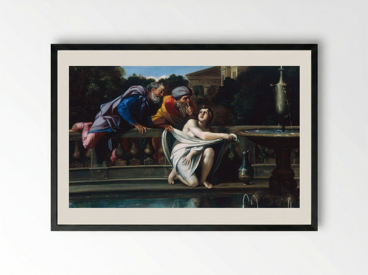 Susanna and the Elders - Domenichino - Framed Print Black
