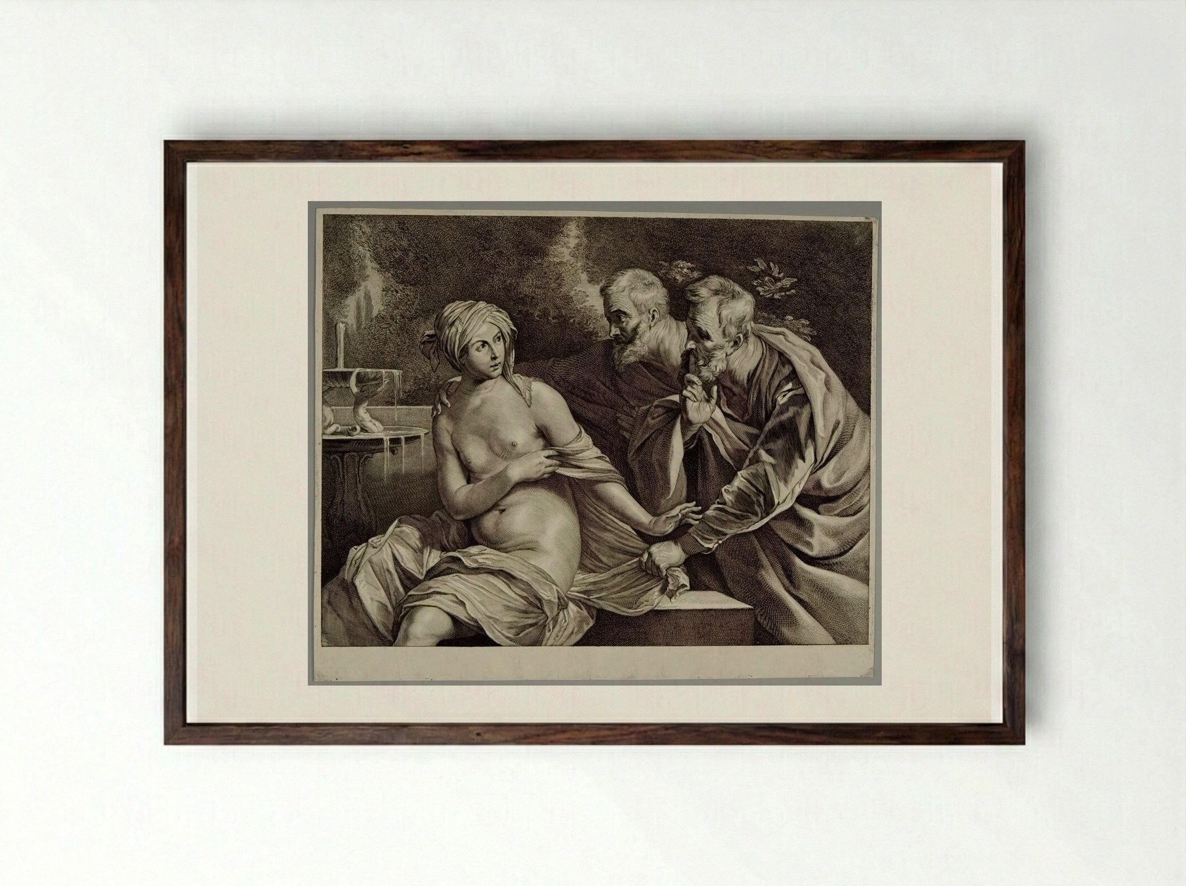 Susanna and the Elders - Cornelis Visscher - Framed Print Dark Wood