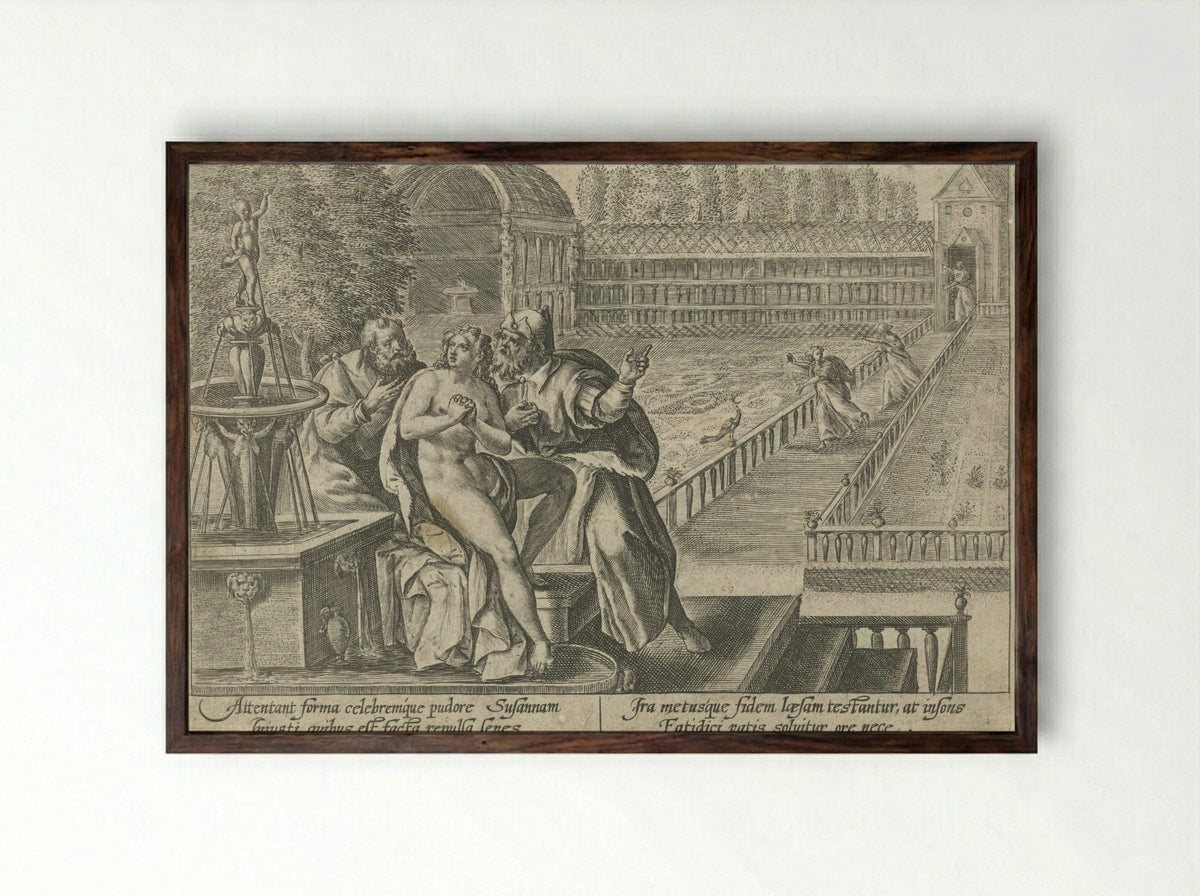 Susanna and the Elders - Crispijn van de Passe the Elder - Framed Print Dark Wood