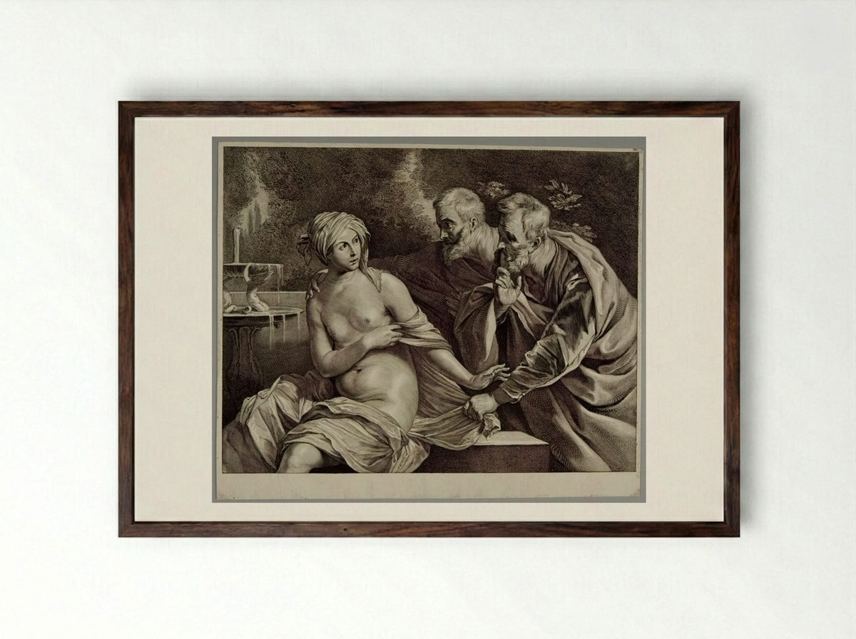 Susanna and the Elders - Cornelis Visscher - Framed Print Dark Wood