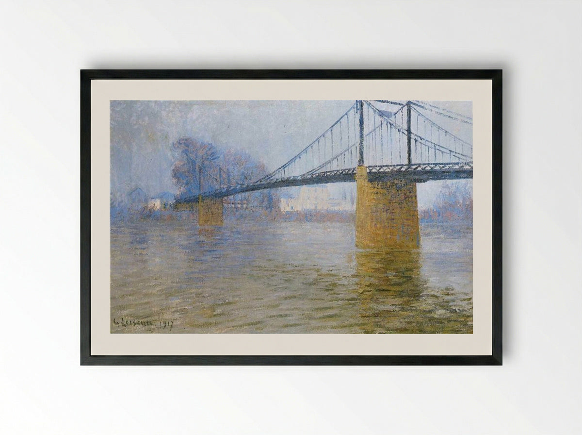 Suspended bridge at Triel - Gustave Loiseau - Framed Print Black