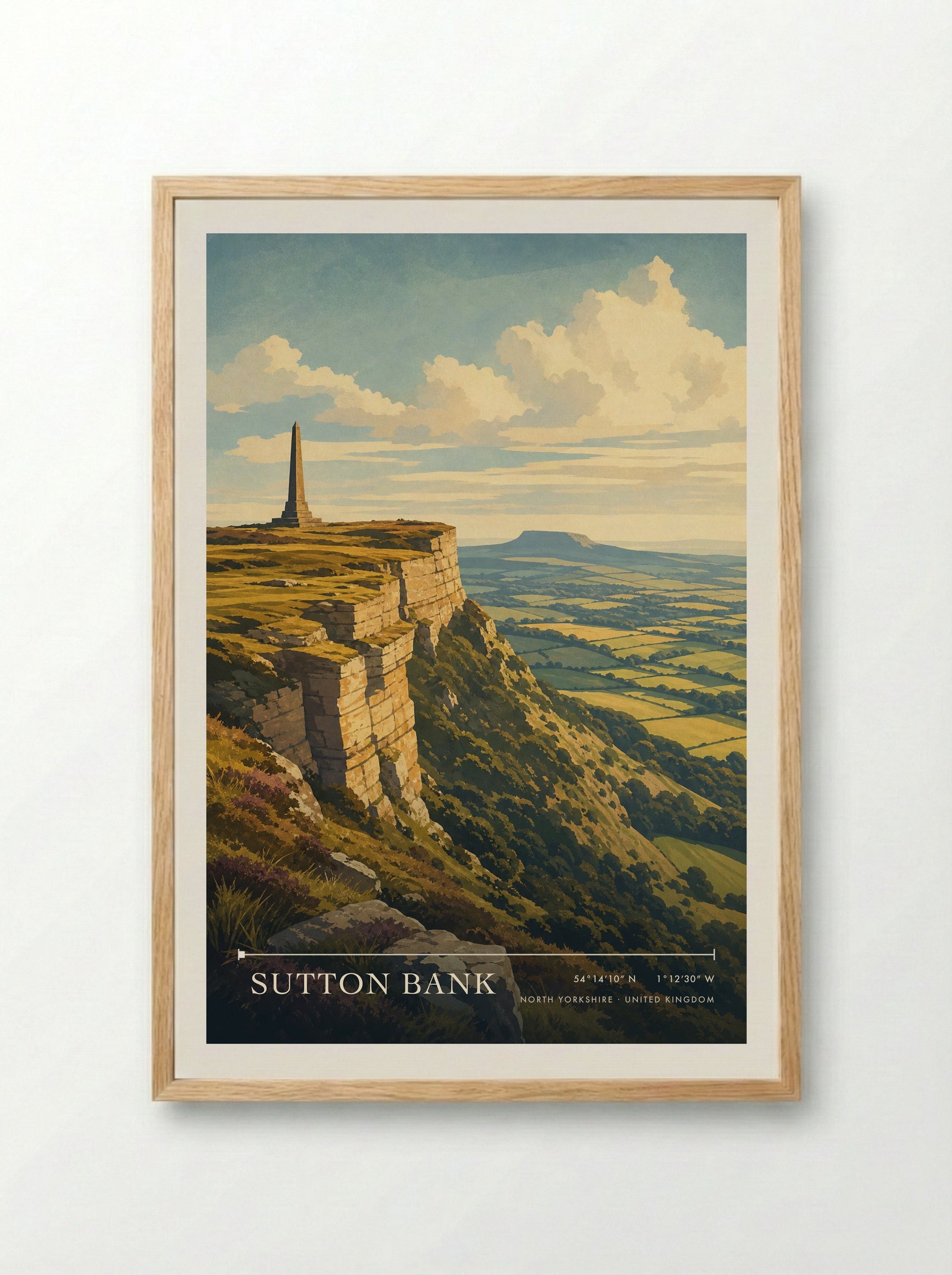 Sutton Bank North Yorkshire United Kingdom Travel Poster - Framed Print Wood