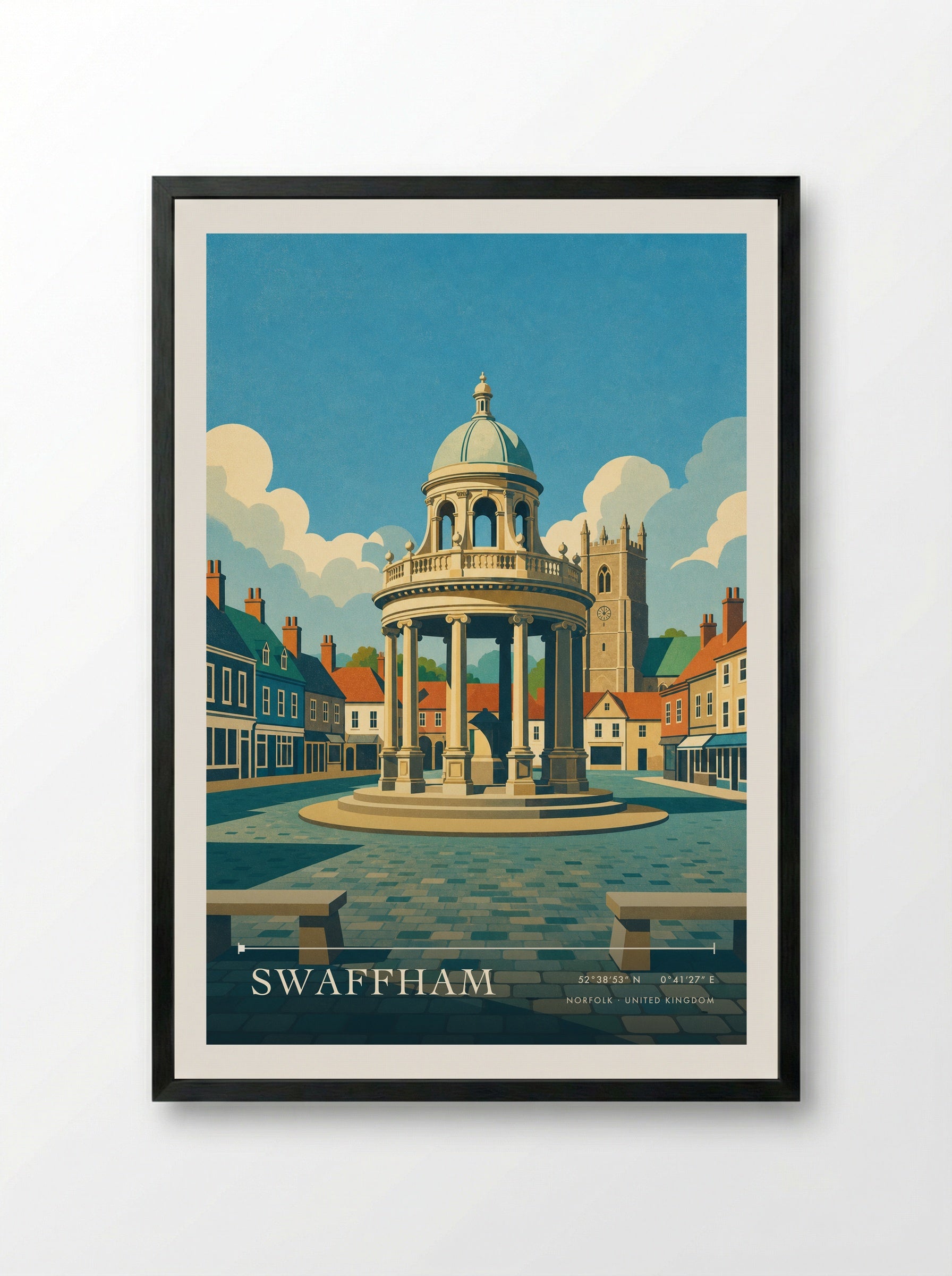 Swaffham Norfolk United Kingdom Travel Poster - Framed Print Black