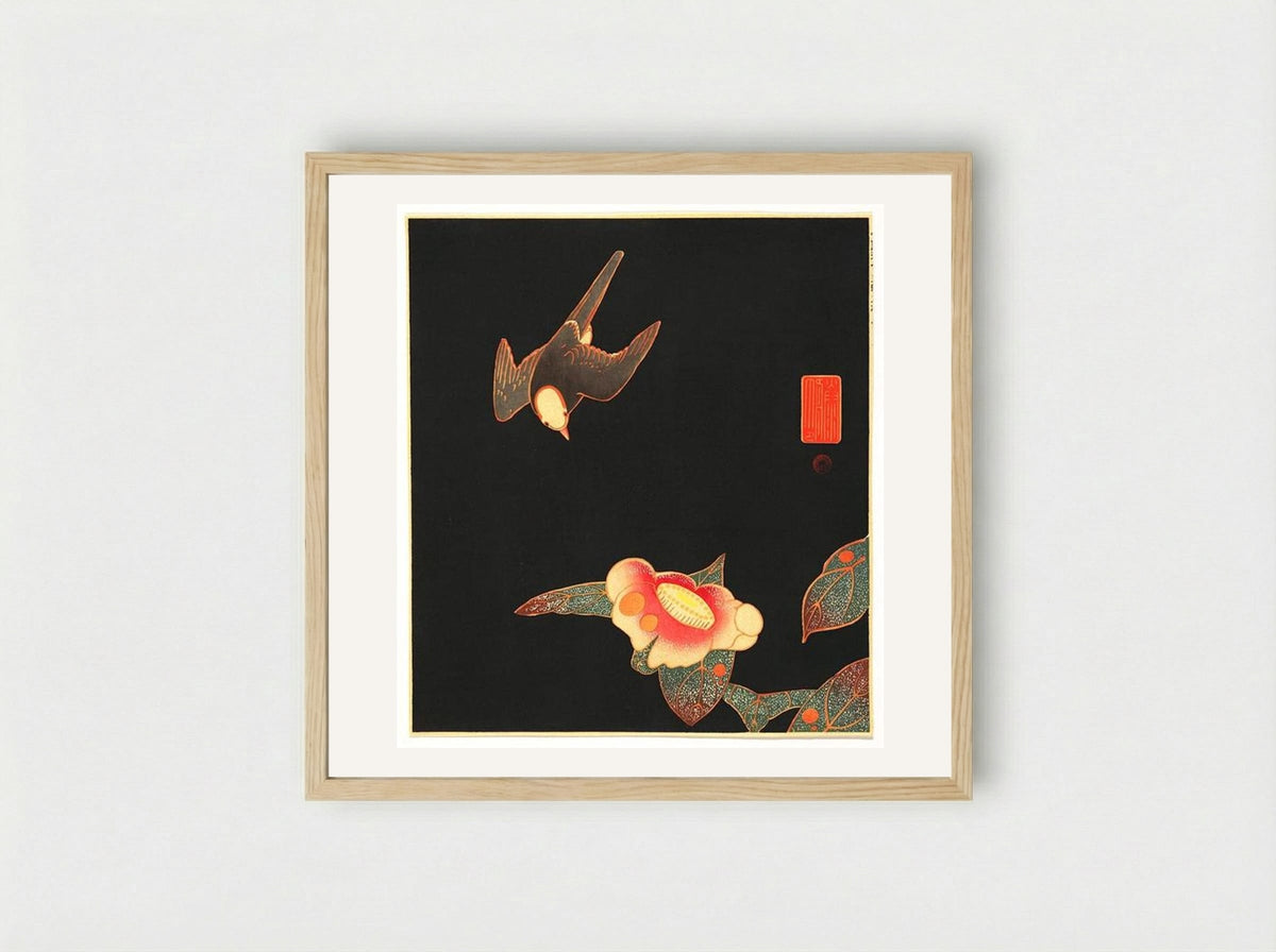 Swallow and Camellia - Ito Jakuchu - Framed Print Wood