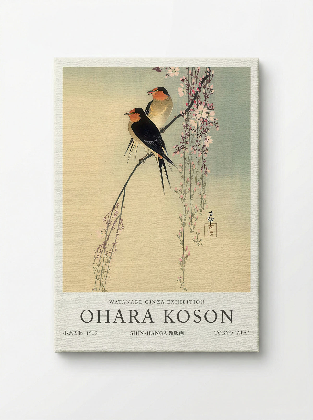 Swallows With Cherry Blossom - Ohara Koson - Canvas