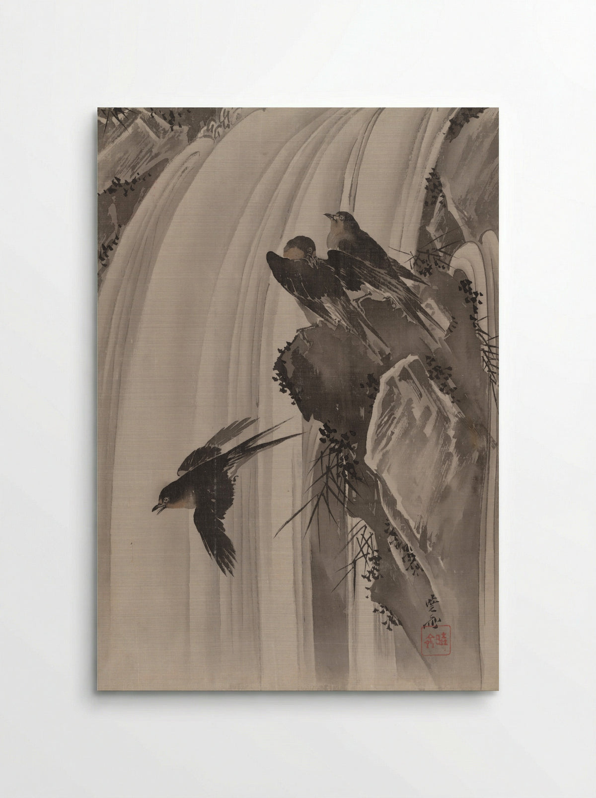 Swallows by a Waterfall - Kawanabe Kyōsai - Poster
