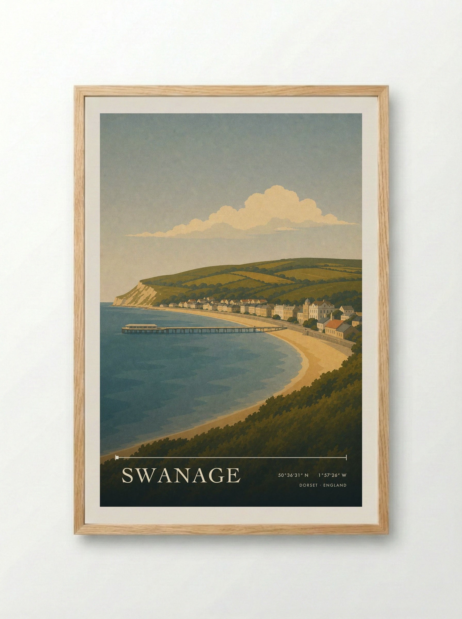 Swanage Dorset Travel Poster - Framed Print Wood