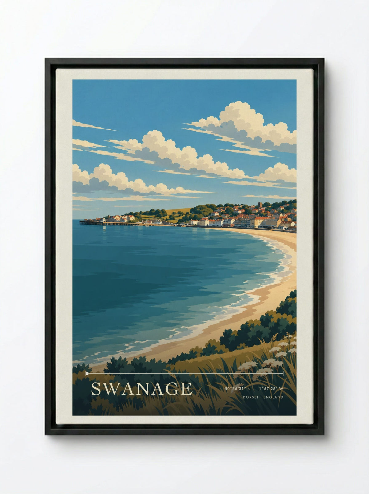 Swanage, Dorset | Travel Poster - Framed Canvas Black