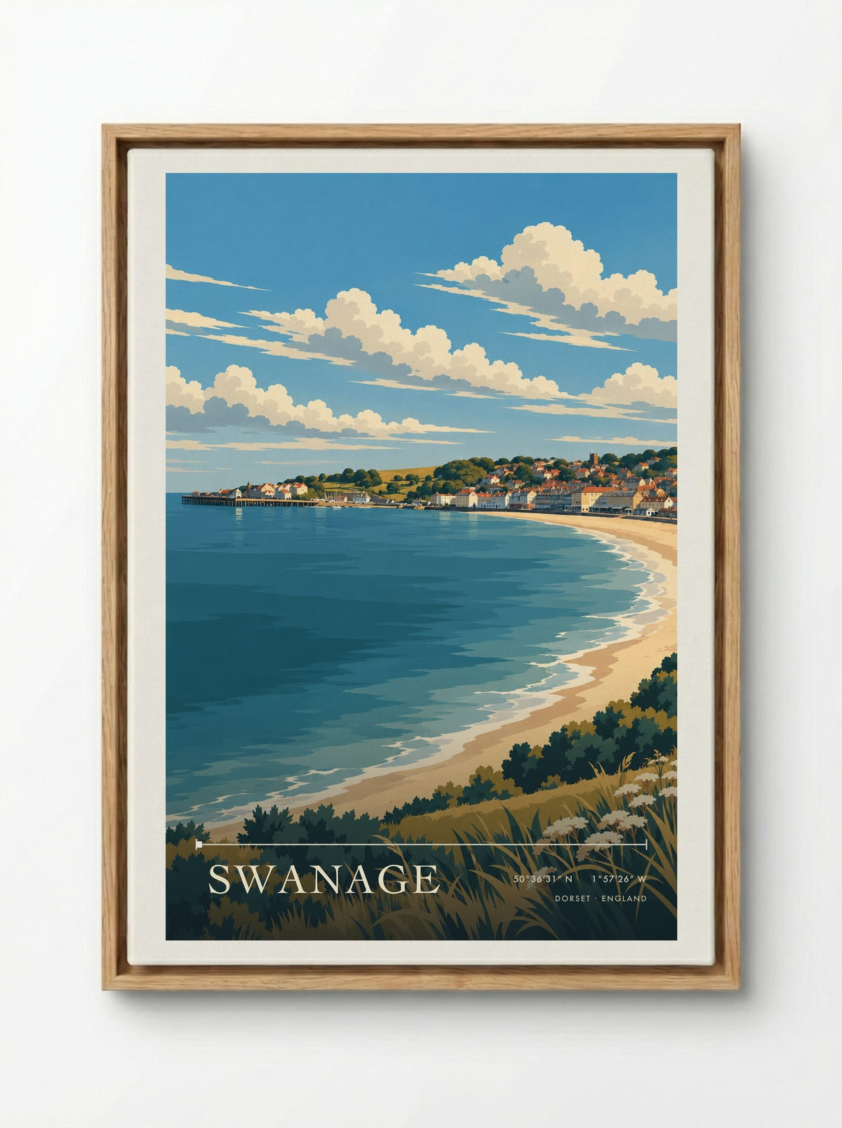 Swanage, Dorset | Travel Poster - Framed Canvas Wood