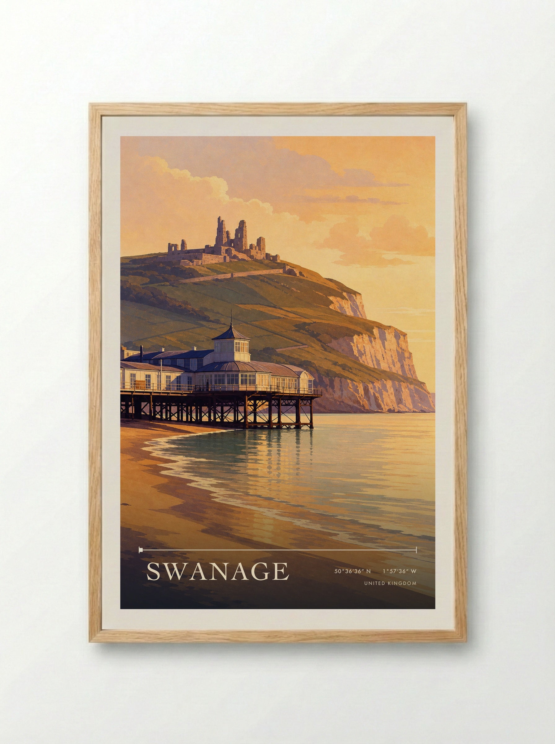 Swanage United Kingdom Travel Poster - Framed Print Wood