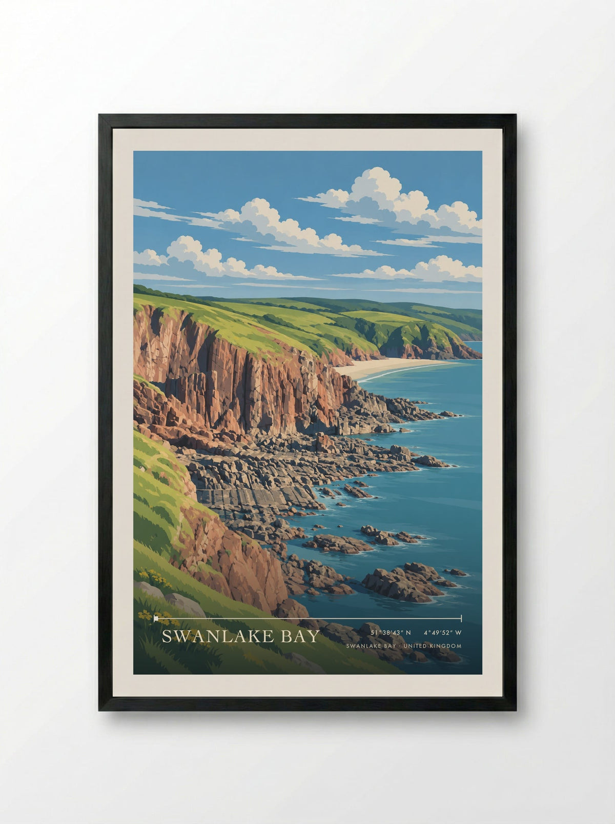 Swanlake Bay | Travel Poster - Framed Print Black