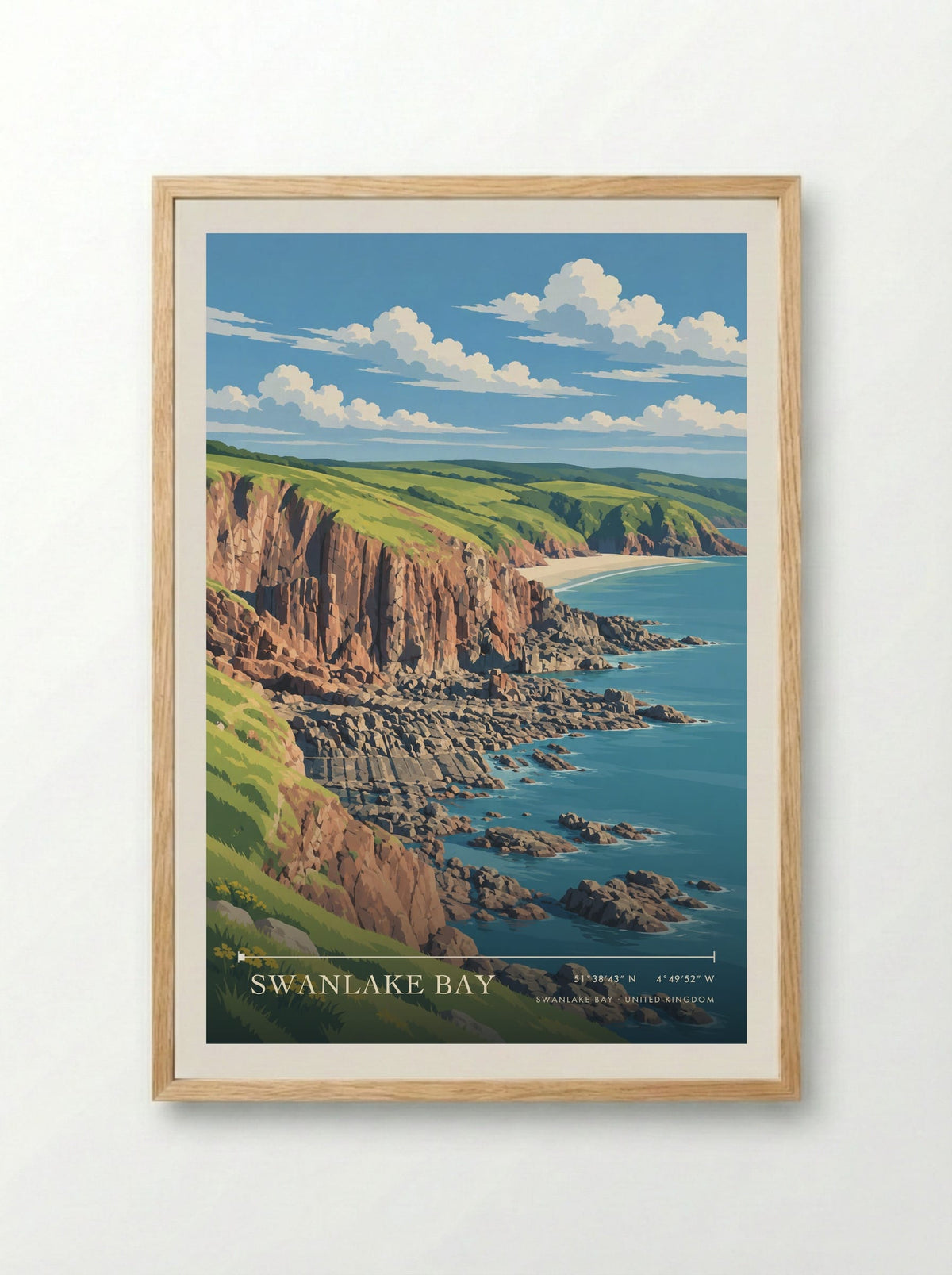 Swanlake Bay | Travel Poster - Framed Print Wood