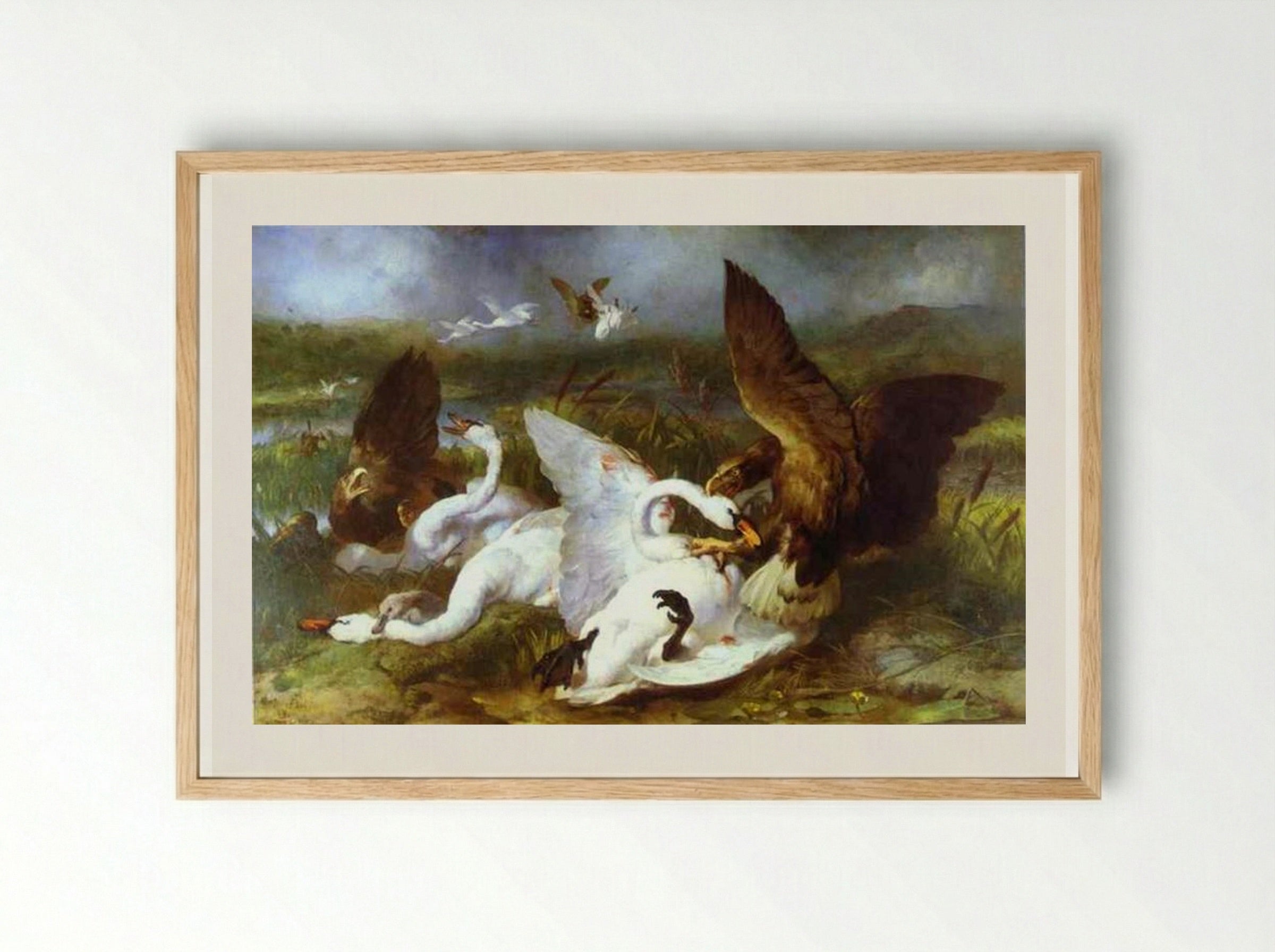 Swannery Invaded by Eagles - Edwin Henry Landseer - Framed Print Wood