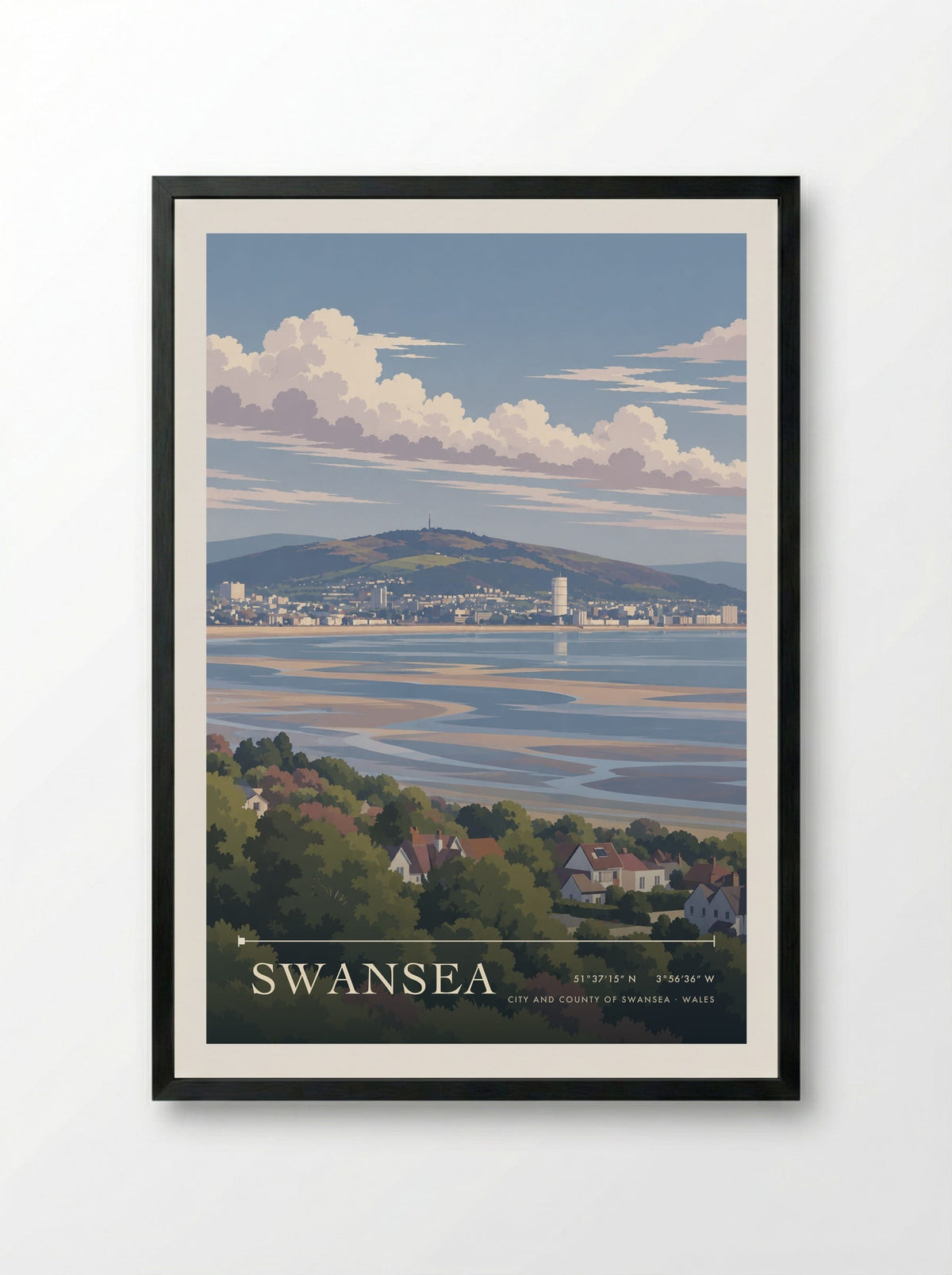 Swansea, City and County of Swansea | Travel Poster - Framed Print Black