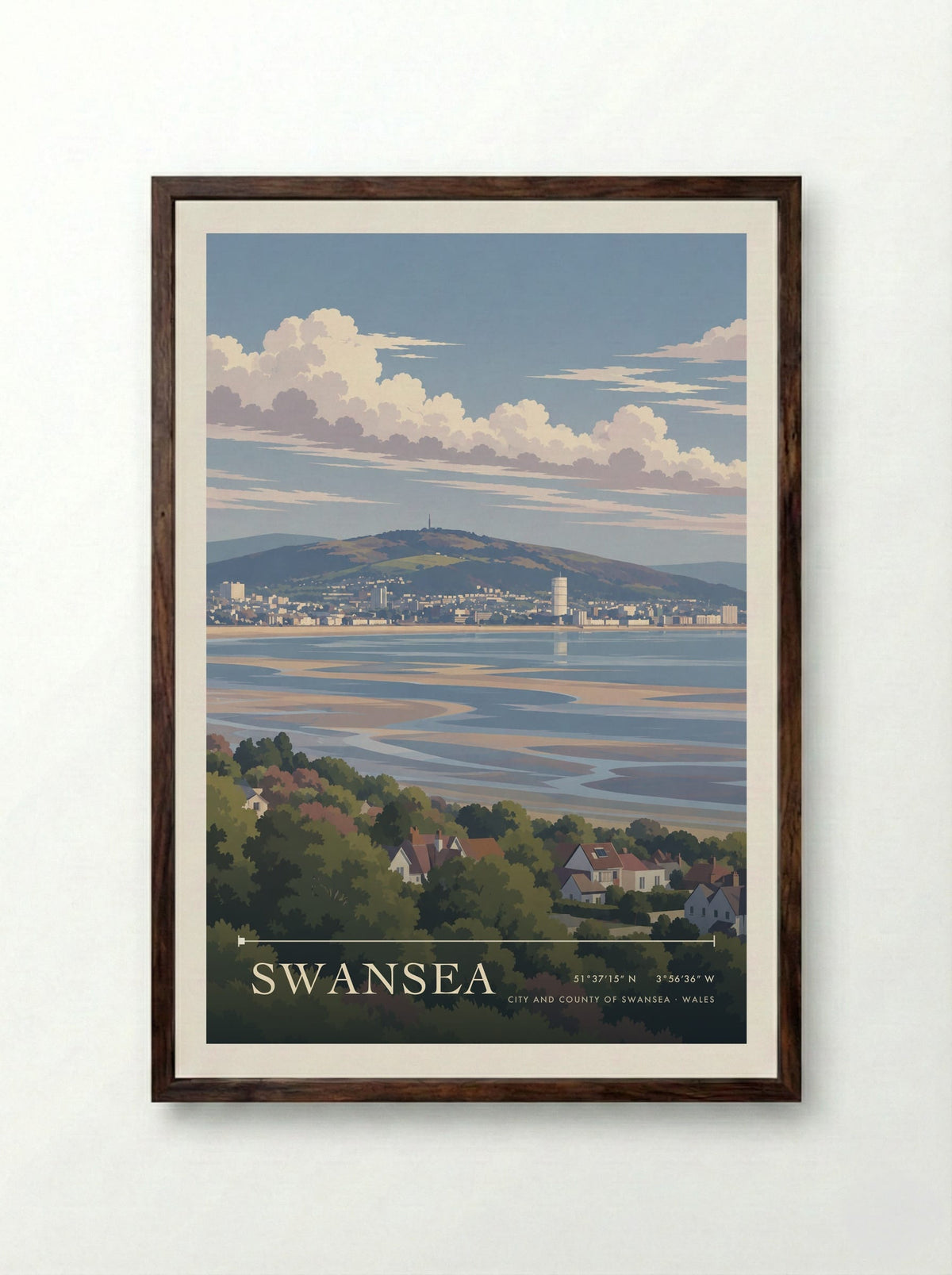 Swansea, City and County of Swansea | Travel Poster - Framed Print Dark Wood