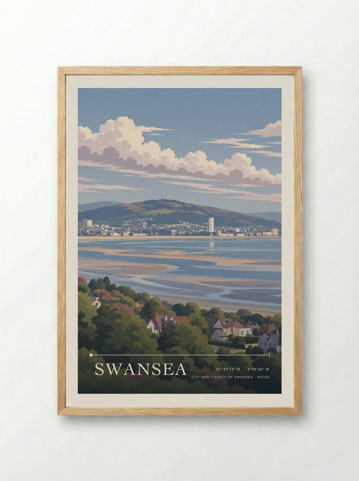Swansea, City and County of Swansea | Travel Poster - Framed Print Wood
