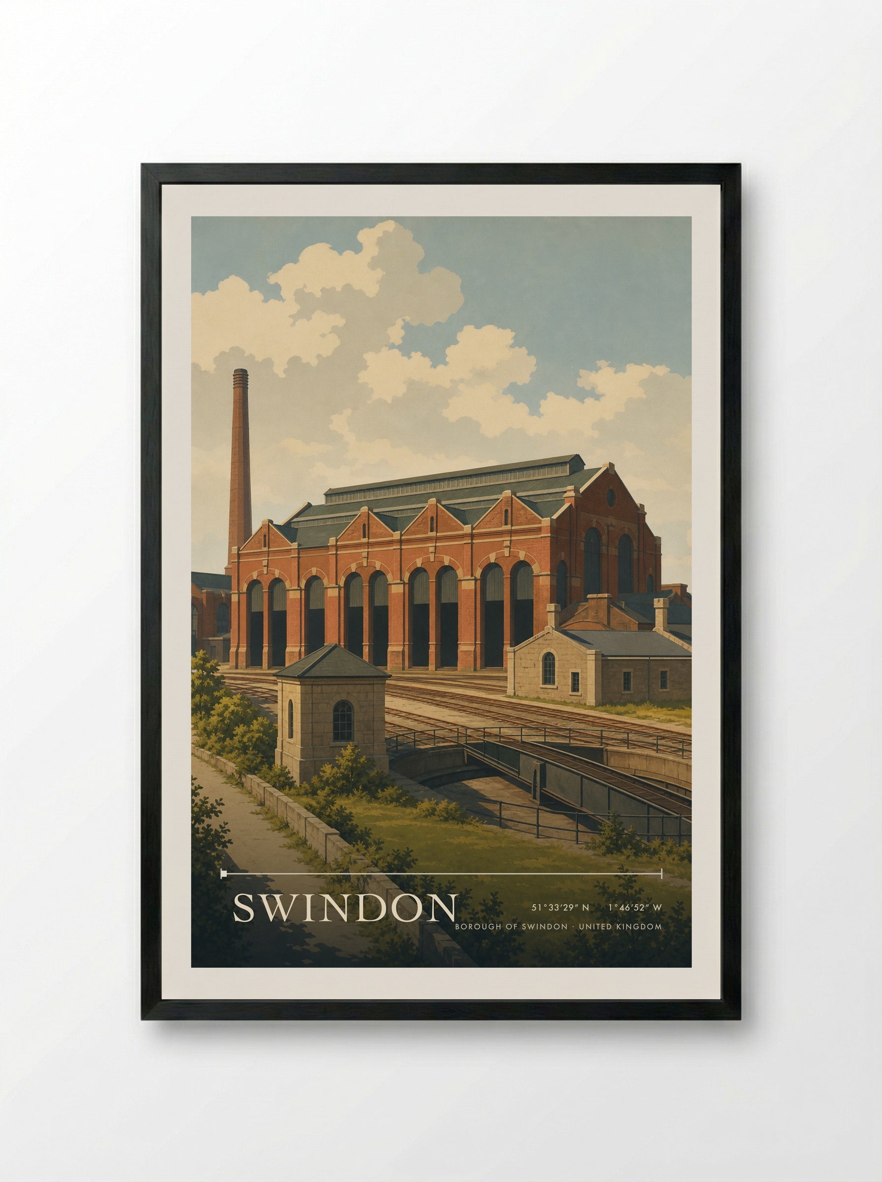 Swindon Borough of Swindon United Kingdom Travel Poster - Framed Print Black