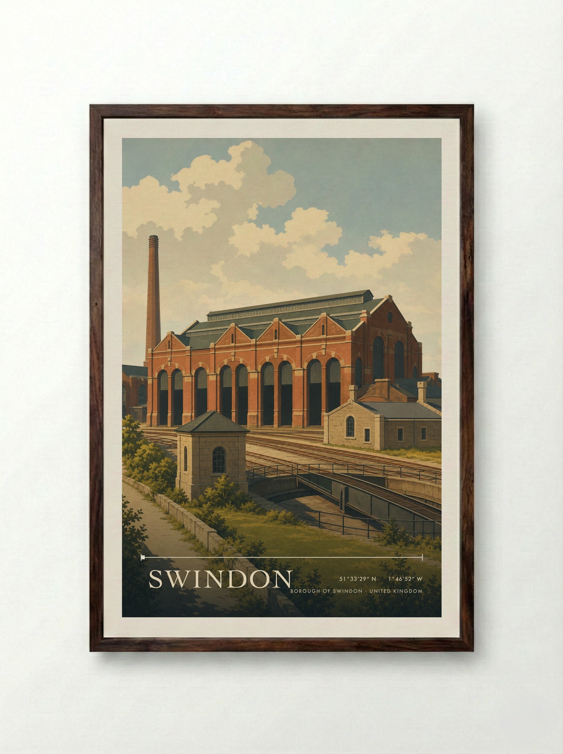 Swindon Borough of Swindon United Kingdom Travel Poster - Framed Print Dark Wood
