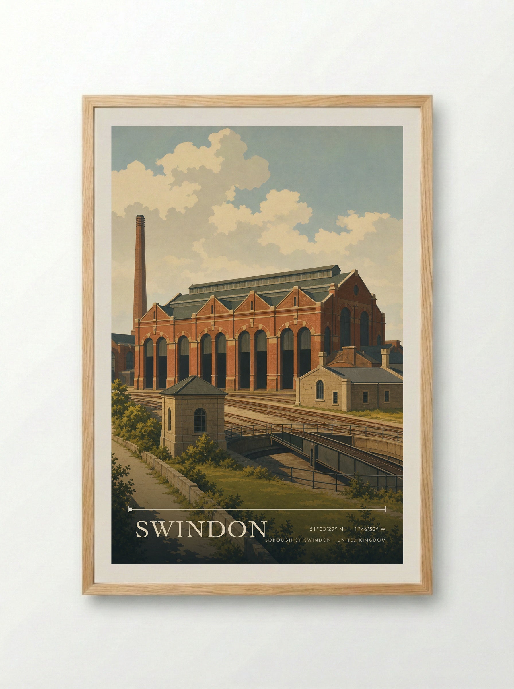 Swindon Borough of Swindon United Kingdom Travel Poster - Framed Print Wood