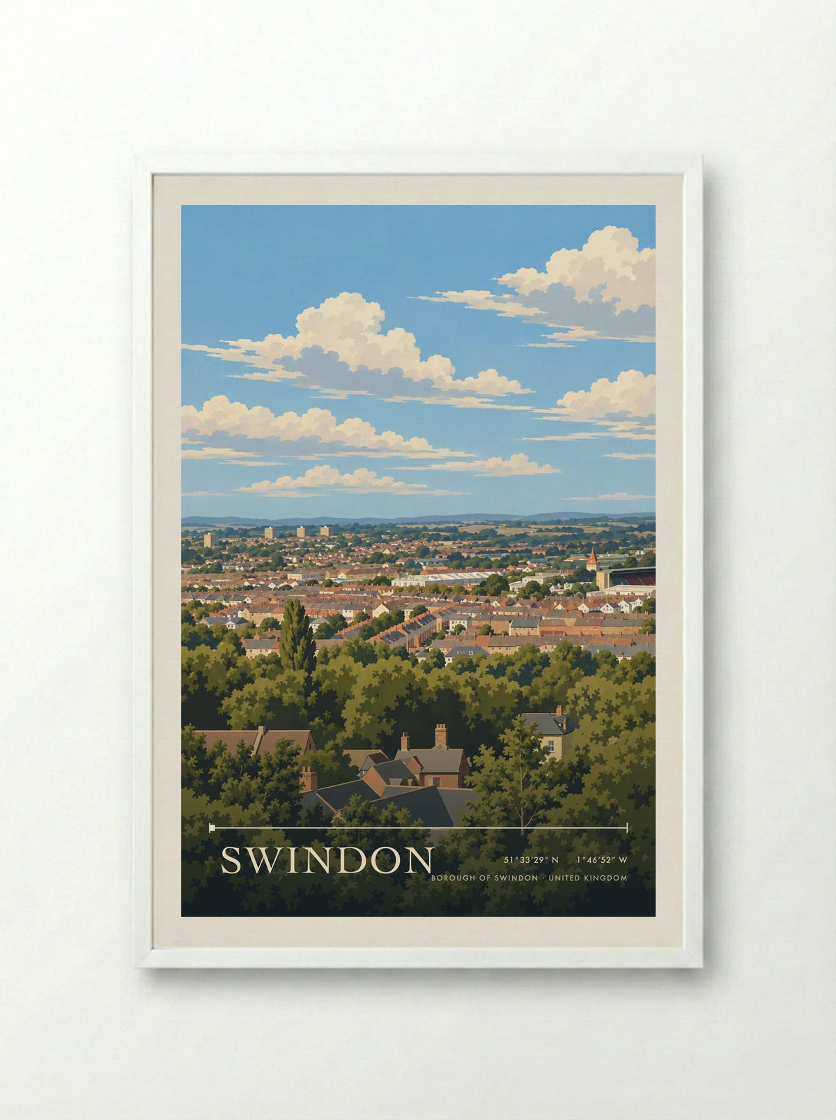 Swindon, Borough of Swindon | Travel Poster - Framed Print White