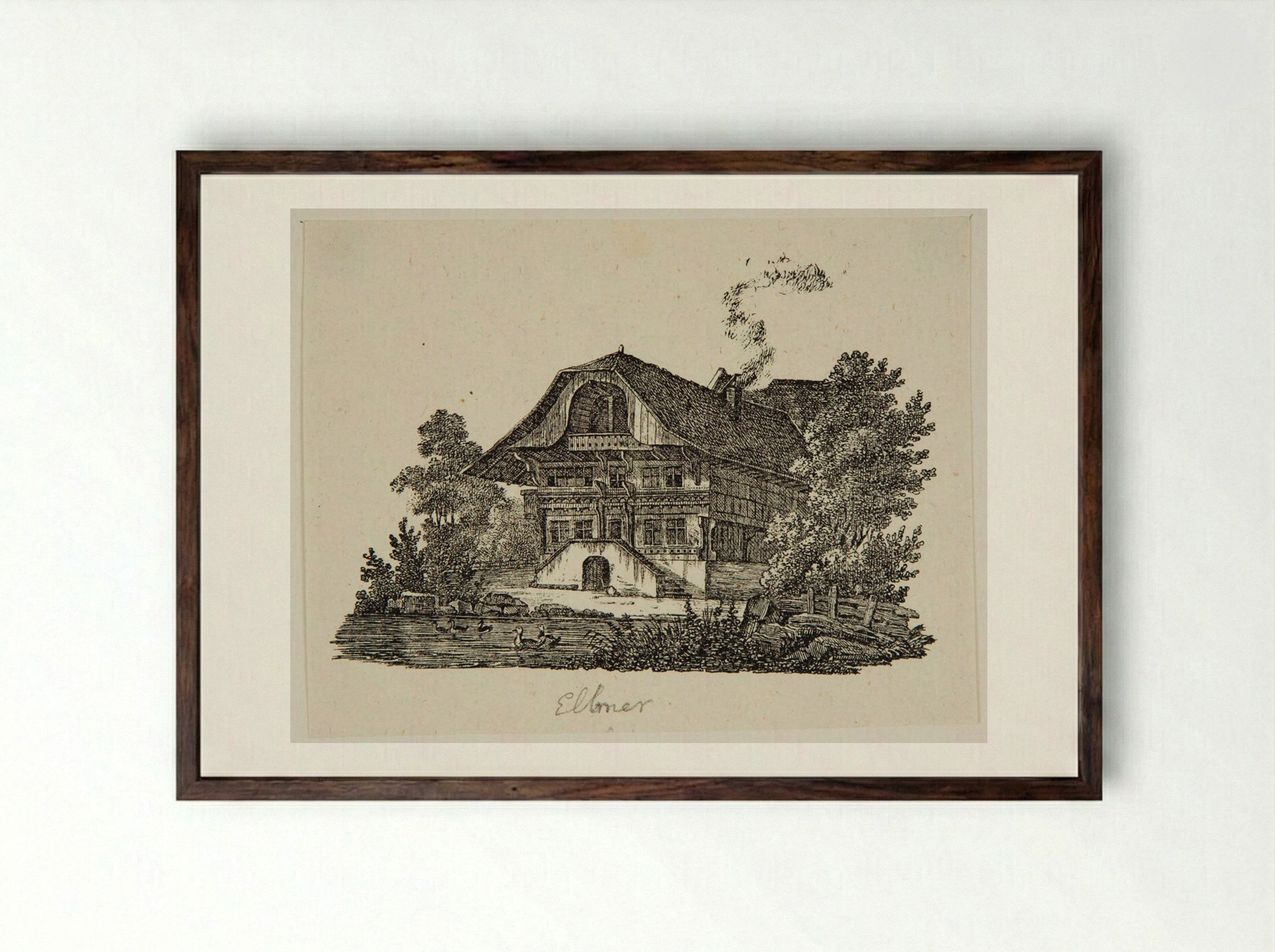 Swiss Chalet - P. Ellmer - Framed Print Dark Wood