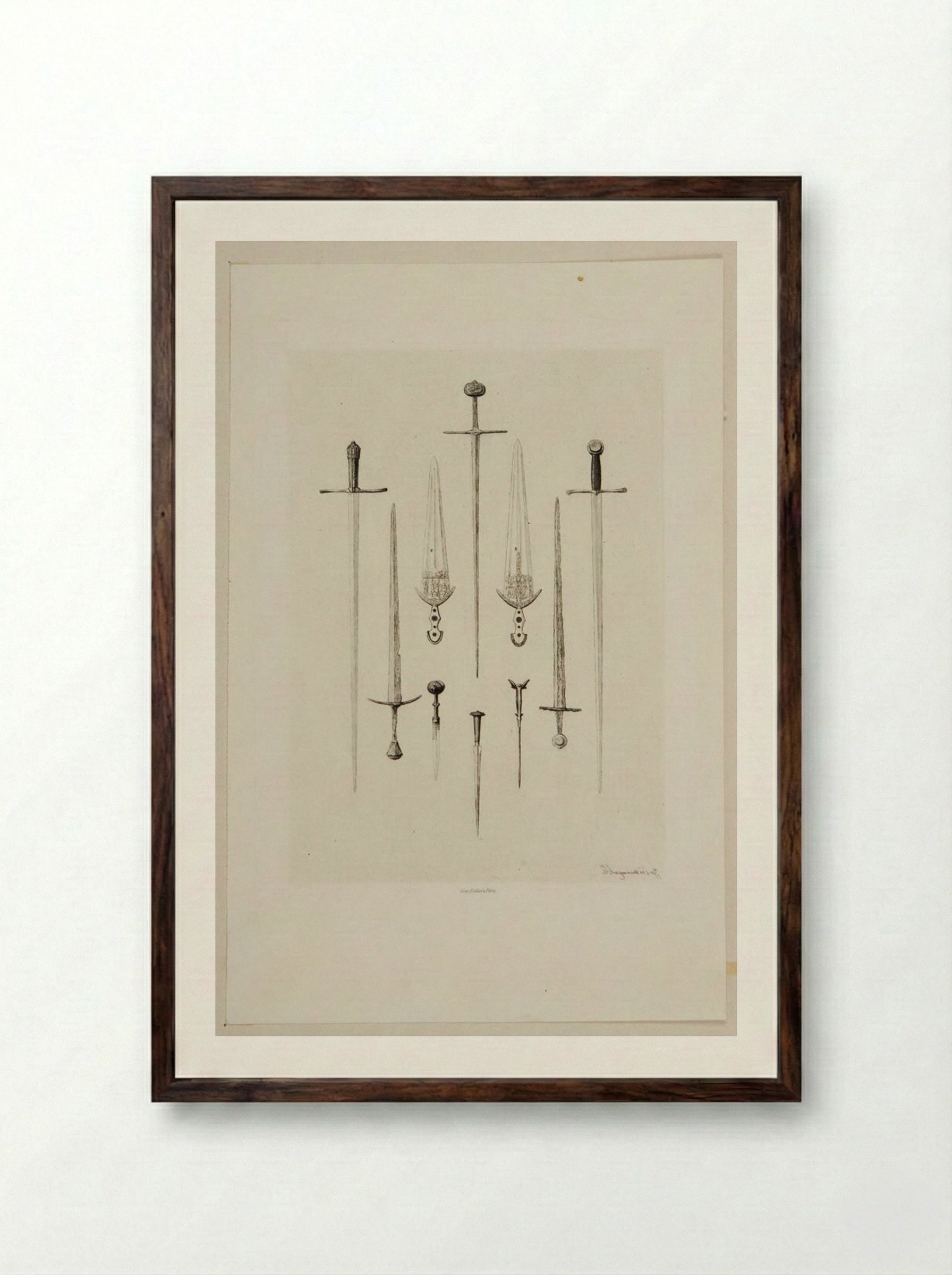 Swords and Daggers of the 16th Century - Jules Ferdinand Jacquemart - Framed Print Dark Wood