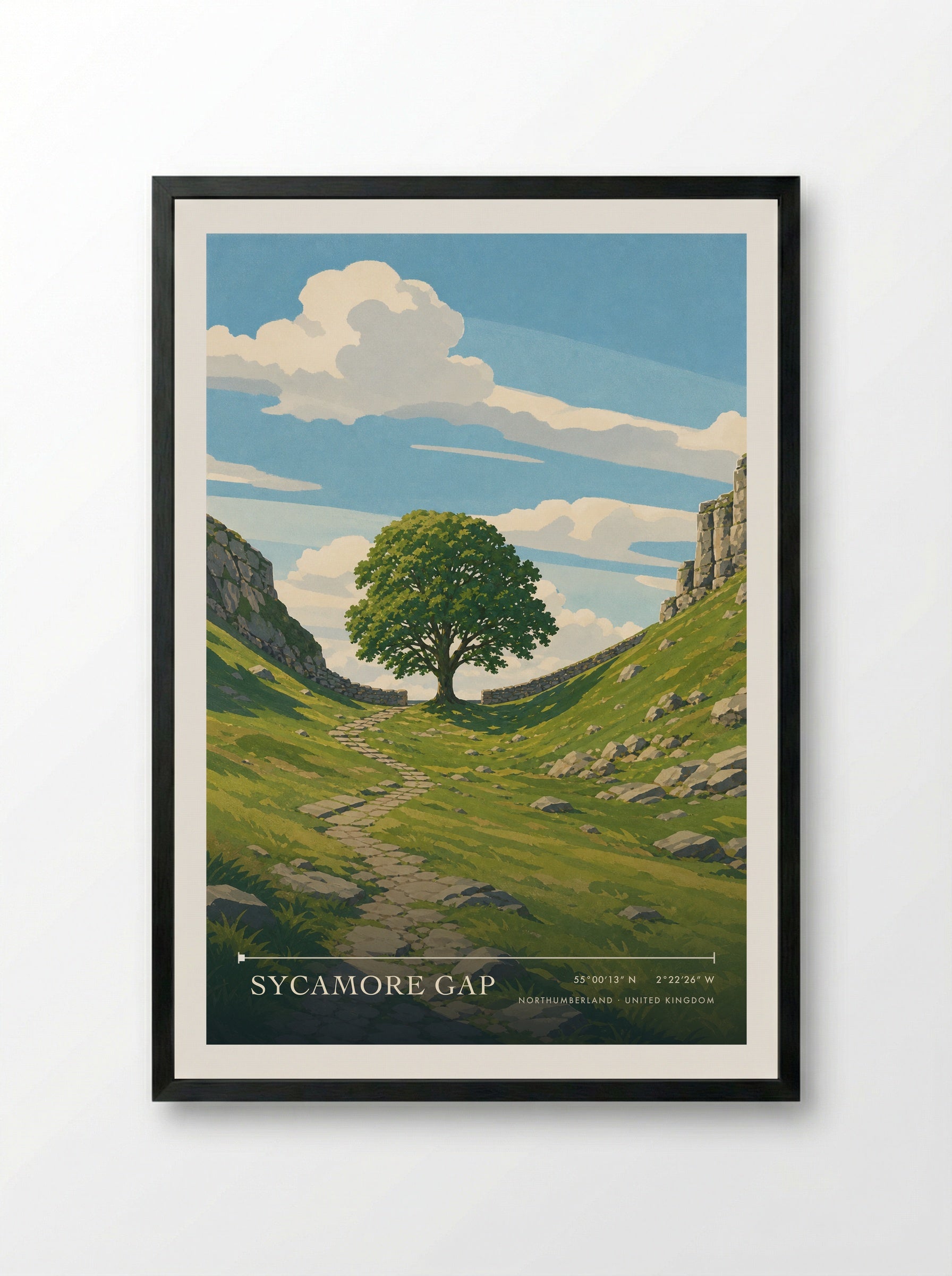 Sycamore Gap Northumberland United Kingdom Travel Poster - Framed Print Black