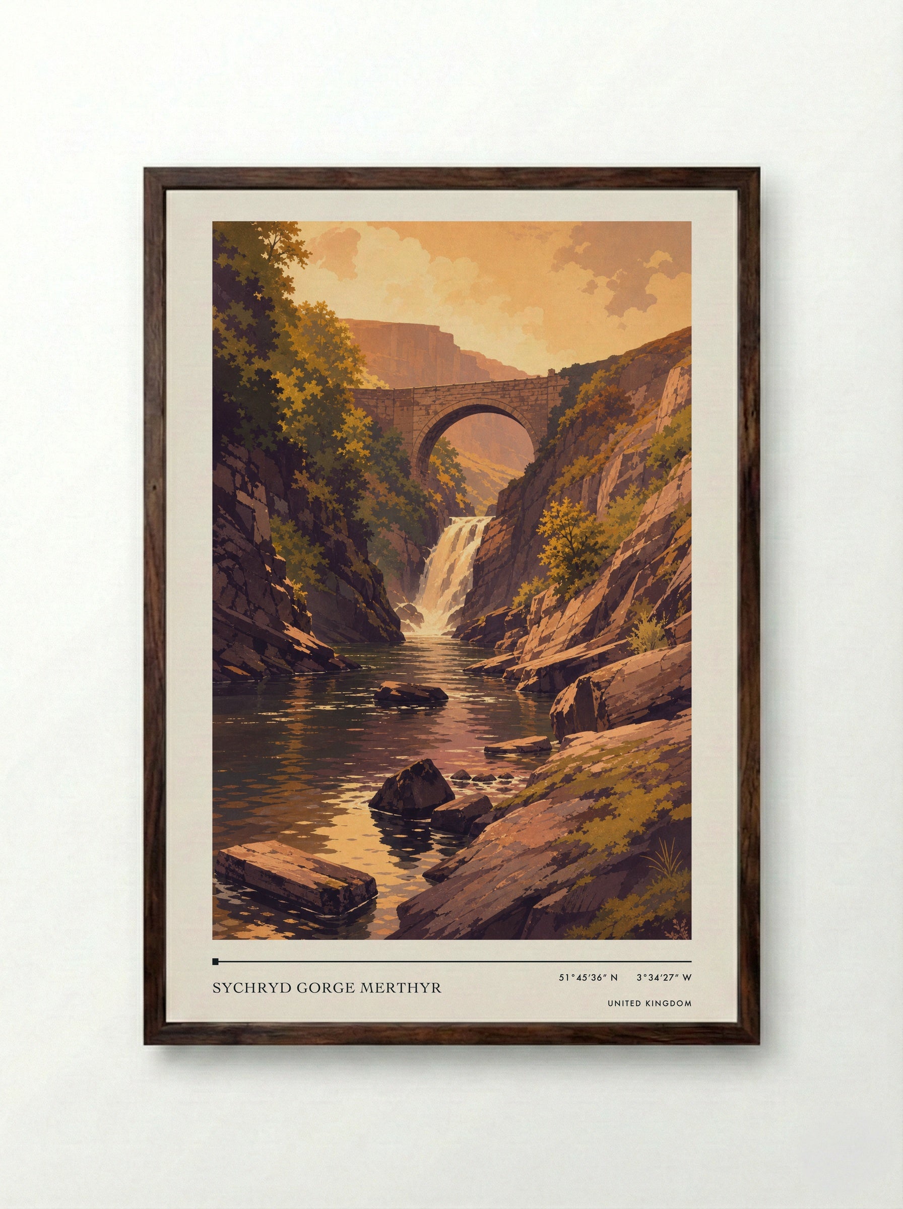 Sychryd Gorge Merthyr United Kingdom Travel Poster - Framed Print Dark Wood
