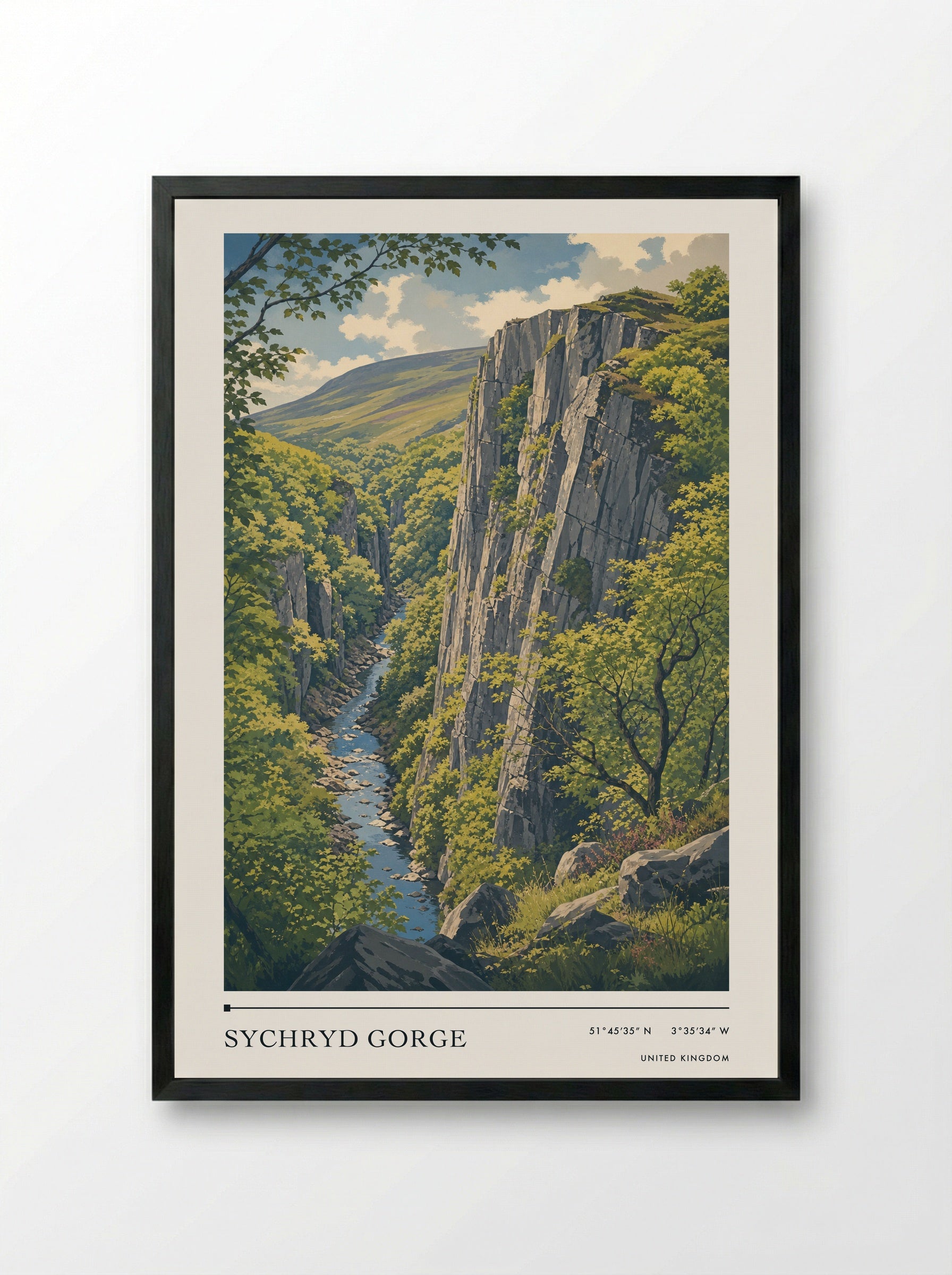 Sychryd Gorge United Kingdom Travel Poster - Framed Print Black