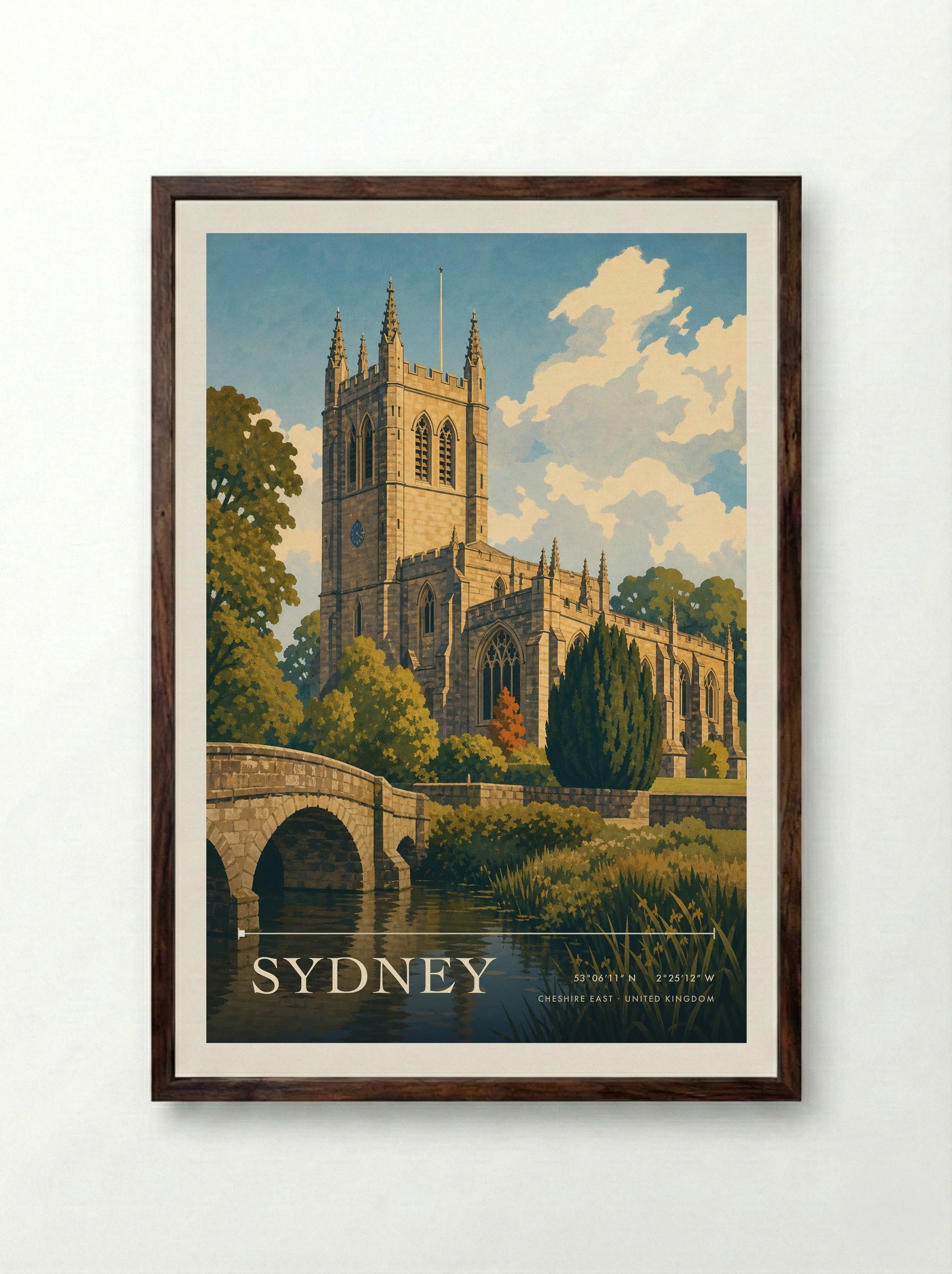 Sydney Cheshire East United Kingdom Travel Poster - Framed Print Dark Wood