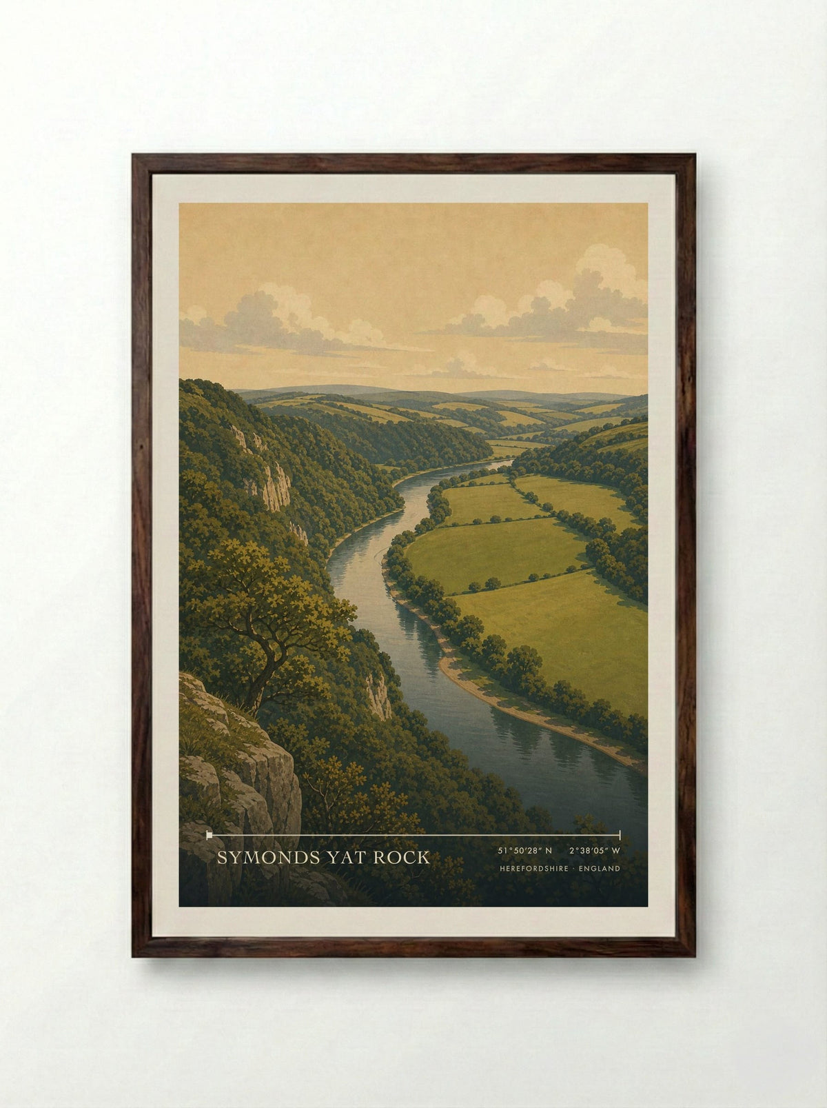 Symonds Yat Rock Herefordshire England Travel Poster - Framed Print Dark Wood