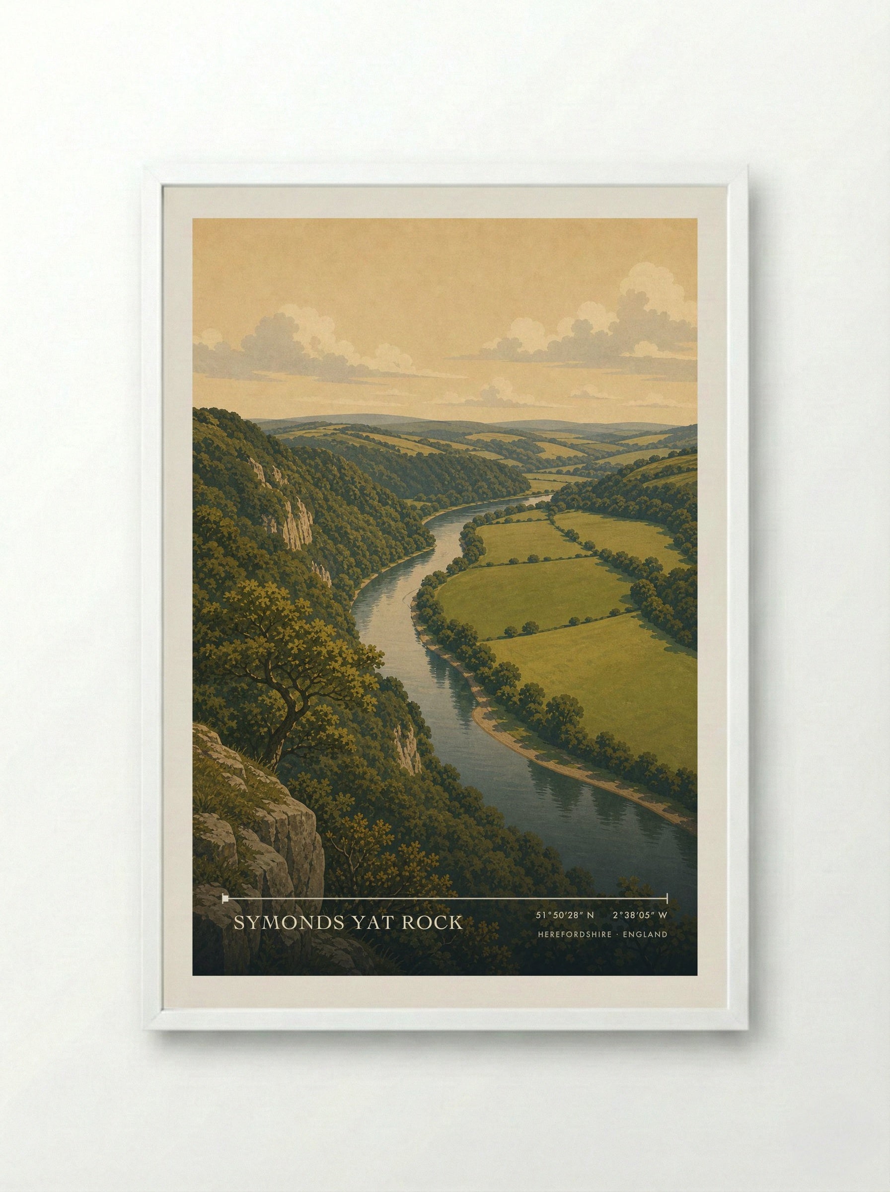 Symonds Yat Rock Herefordshire England Travel Poster - Framed Print White