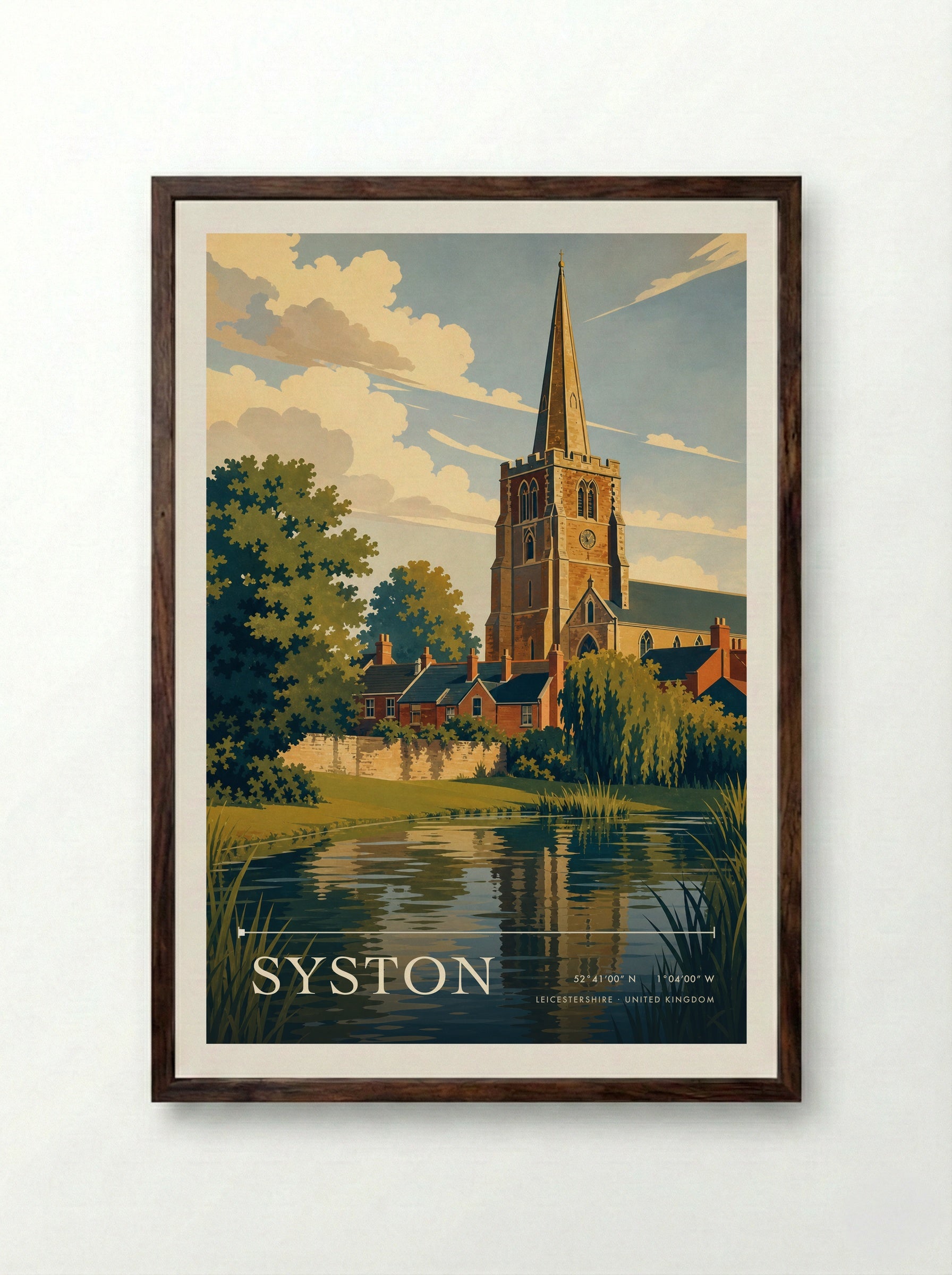 Syston Leicestershire United Kingdom Travel Poster - Framed Print Dark Wood