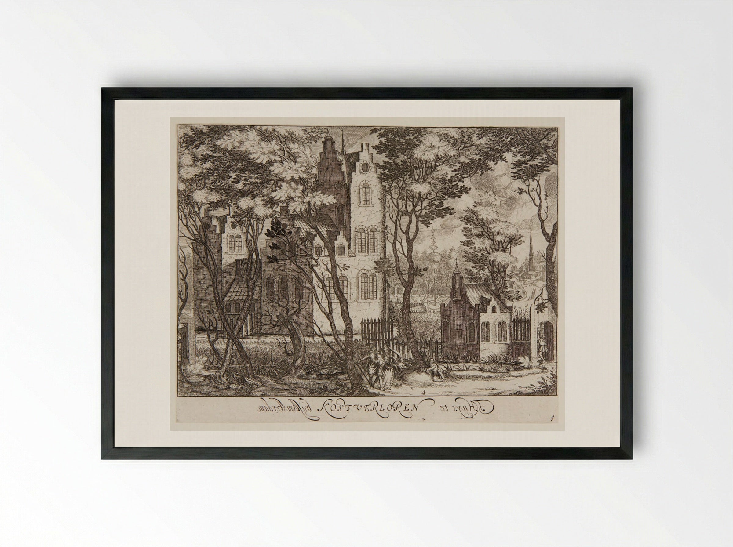 'T Huys te Kostverloren near Amsterdam - Simon Frisius - Framed Print Black