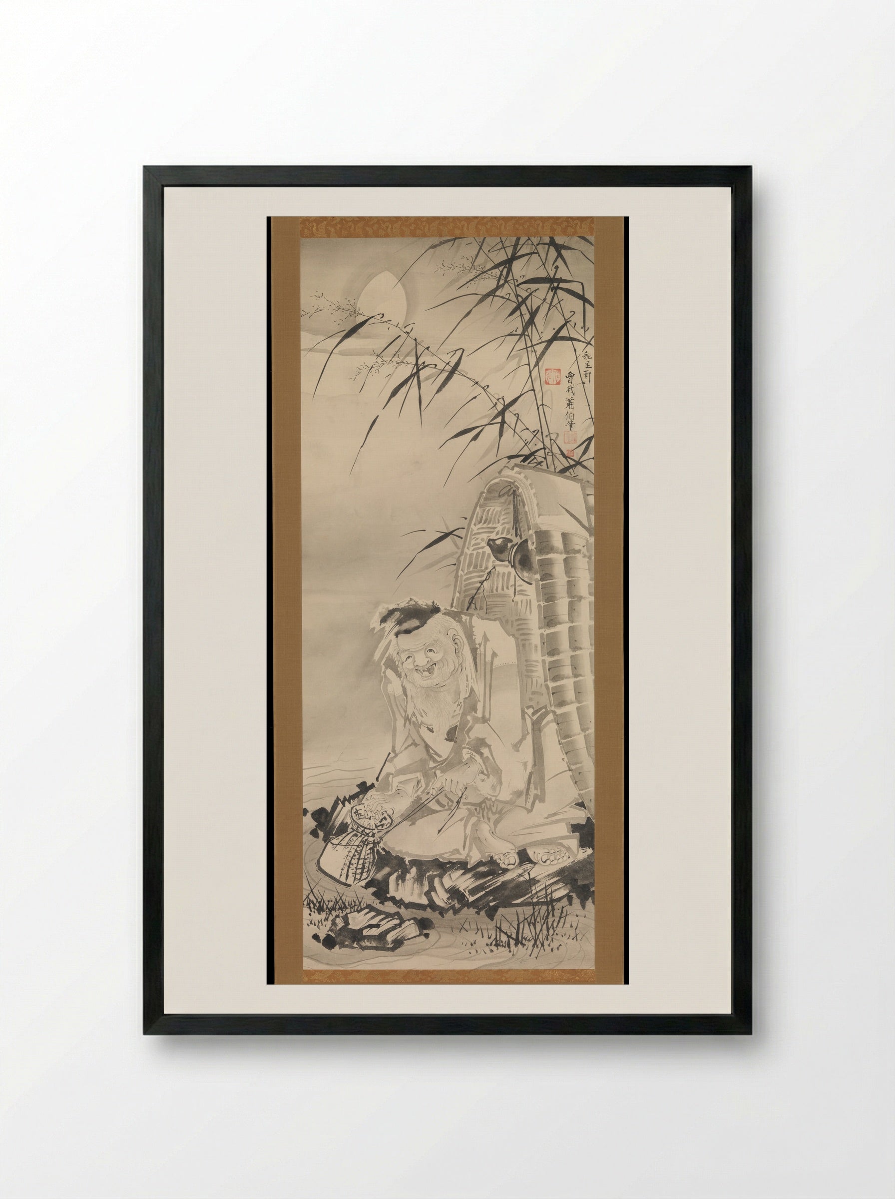Tōkaibō with a Fishing Basket - Soga Shōhaku - Framed Print Black