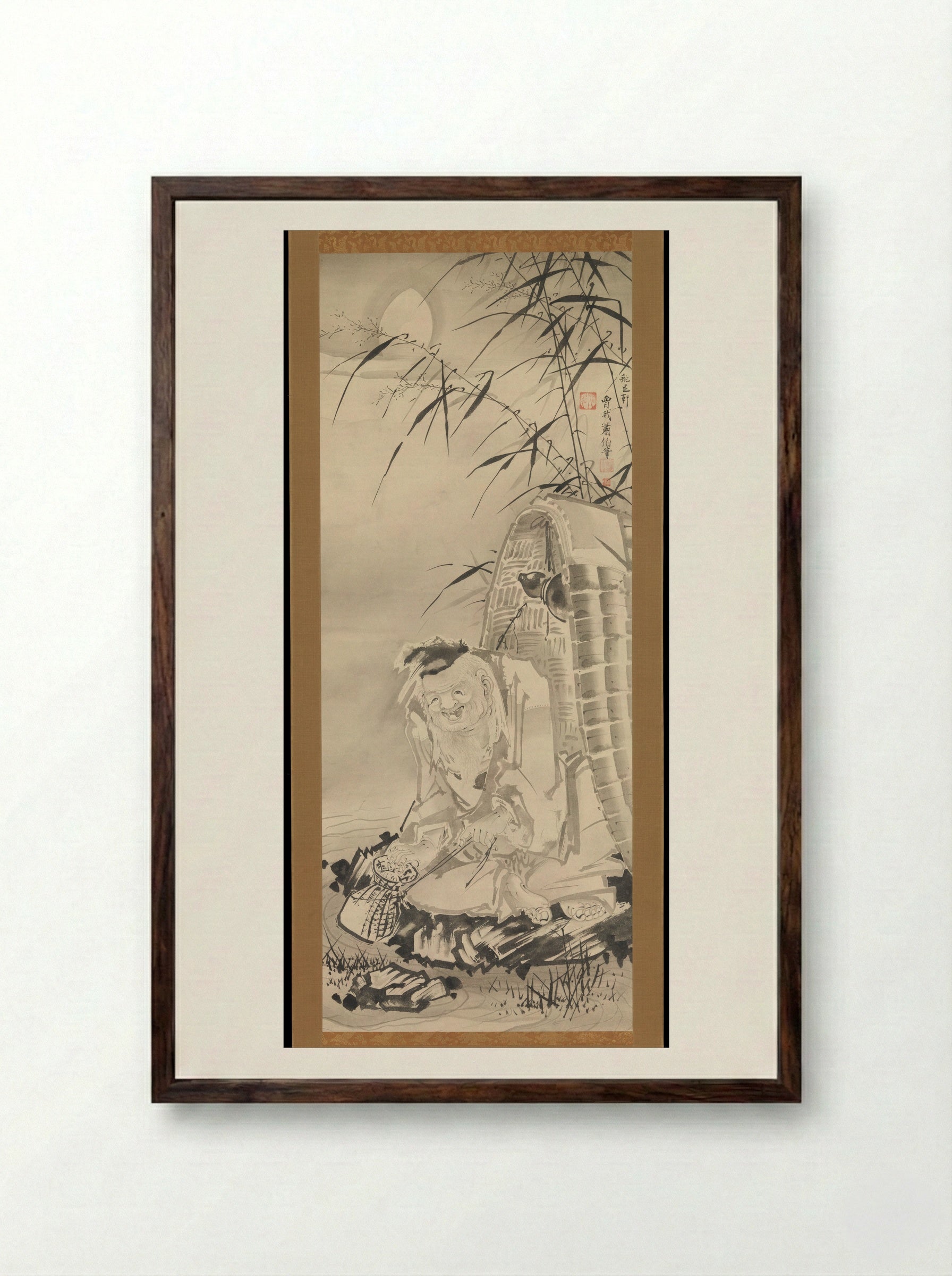Tōkaibō with a Fishing Basket - Soga Shōhaku - Framed Print Dark Wood