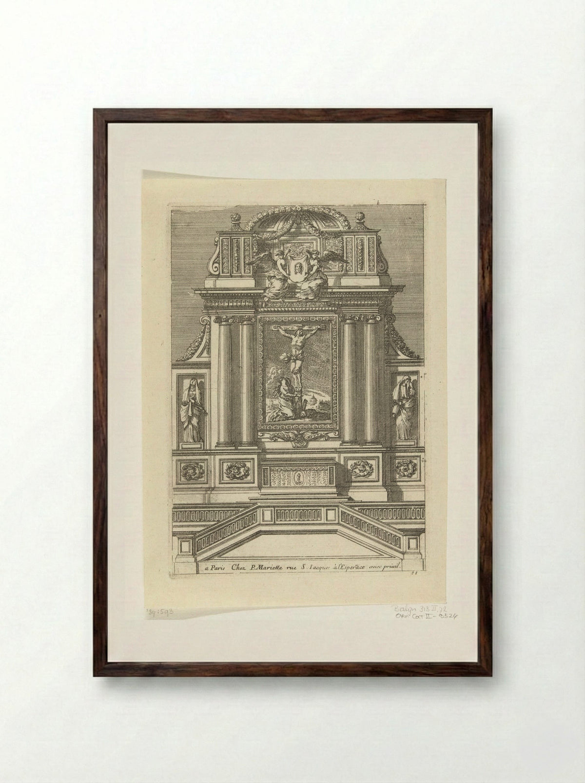 Tabernacle with Crucifixion and Mary Magdalene - Jean Lepautre - Framed Print Dark Wood