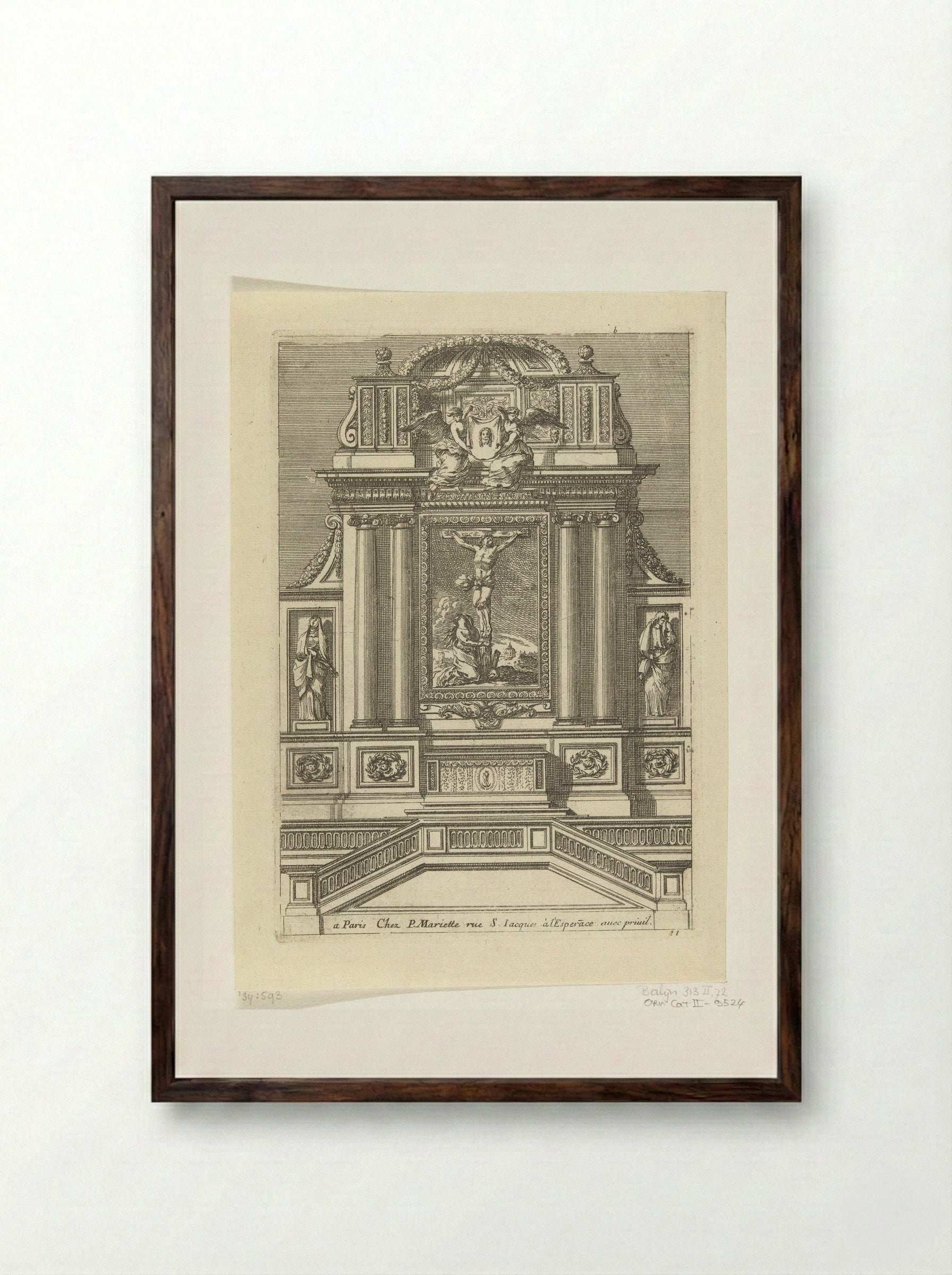 Tabernacle with Crucifixion and Mary Magdalene - Jean Lepautre - Framed Print Dark Wood