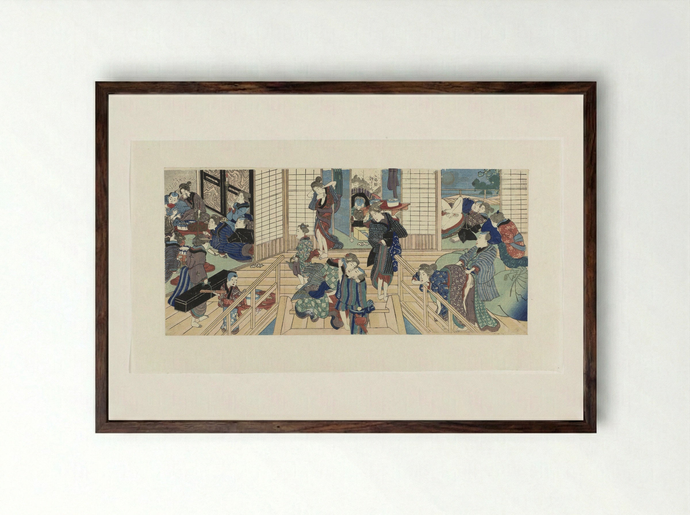 Taferelen in een bordeel - Utagawa Kunisada (I) - Framed Print Dark Wood