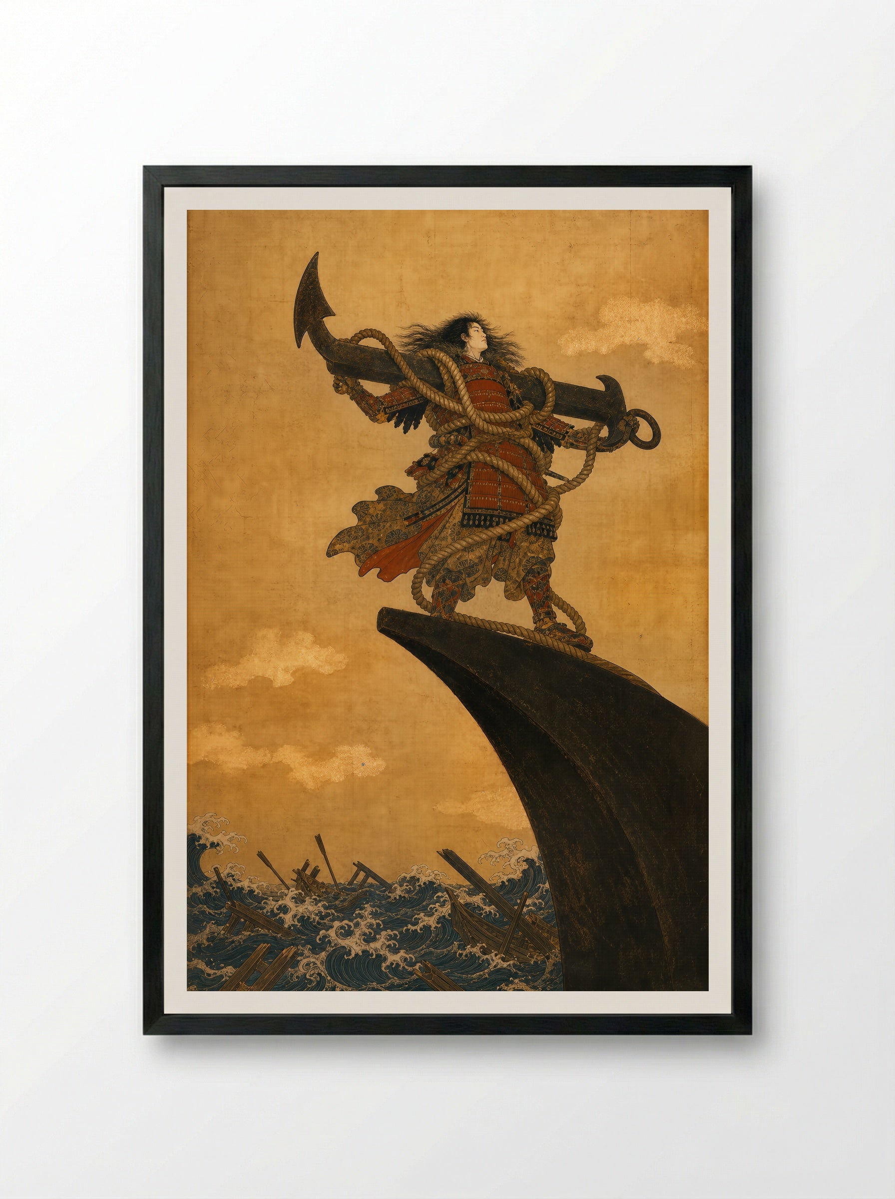 Taira no Tomomori at Dan-no-ura: Ikari Tomomori - Framed Print Black