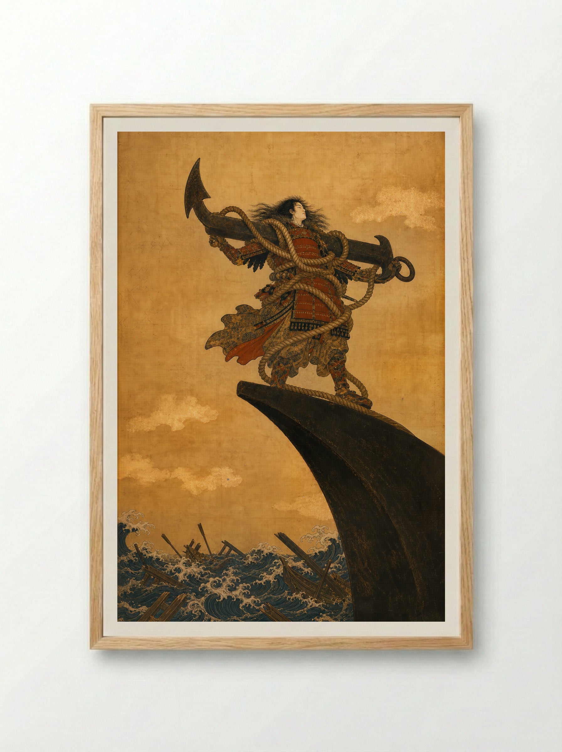 Taira no Tomomori at Dan-no-ura: Ikari Tomomori - Framed Print Wood