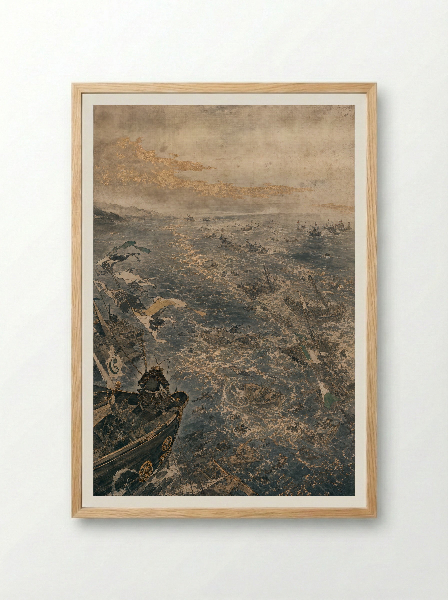 Taira no Tomomori at Dan-no-ura: The Fleet Breaks - Framed Print Wood