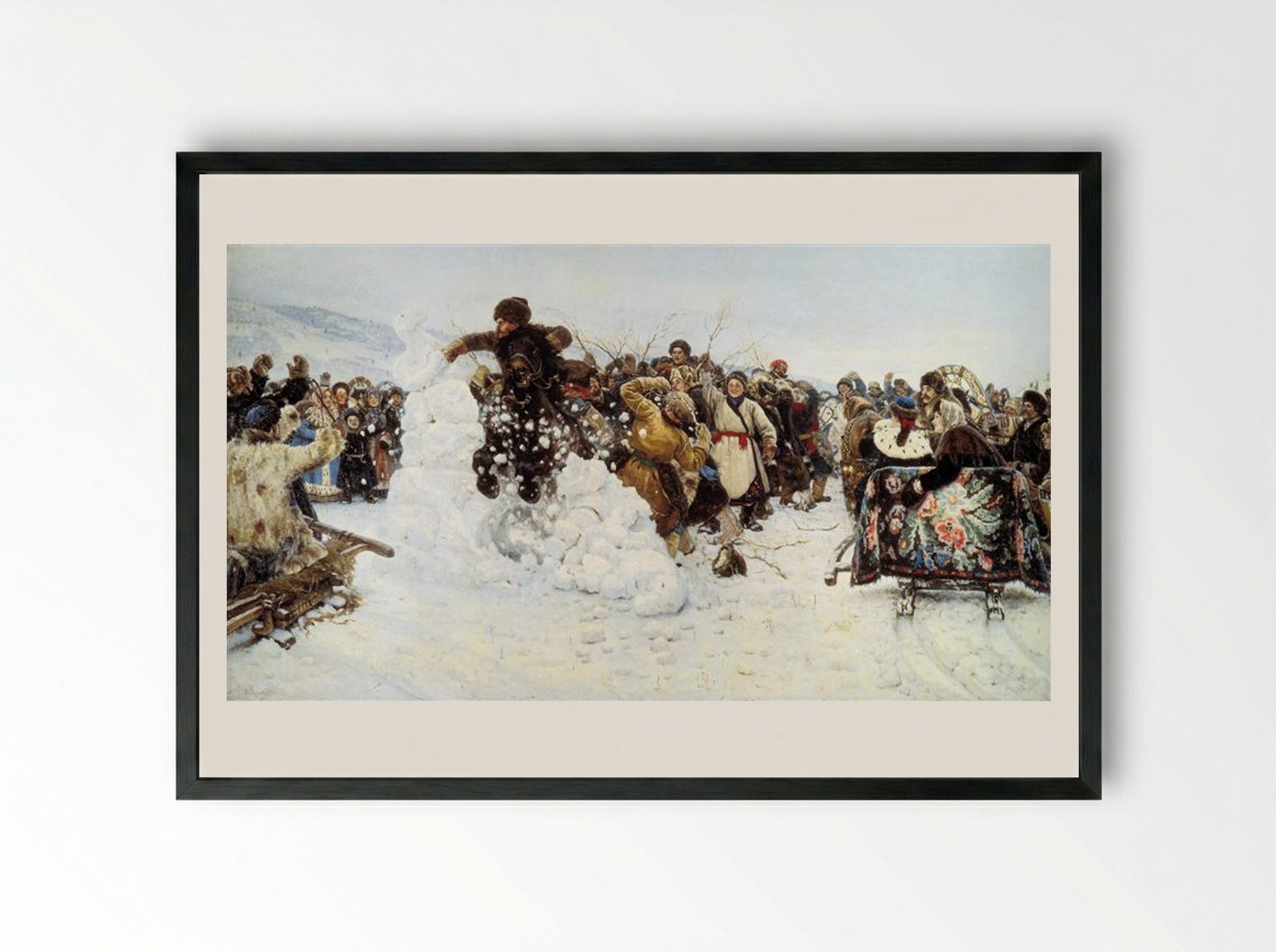 Taking a Snowy Town - Vasily Surikov - Framed Print Black