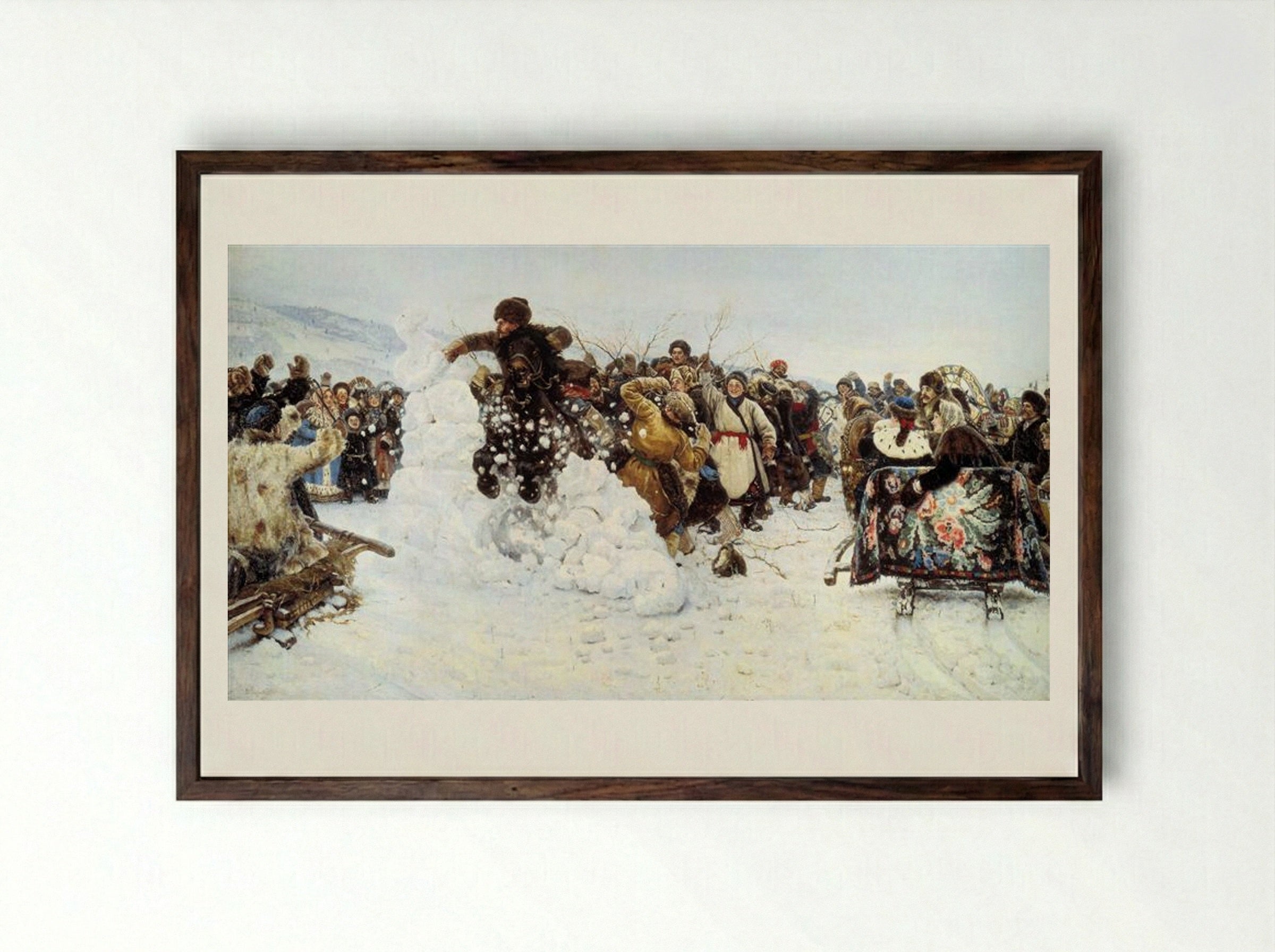 Taking a Snowy Town - Vasily Surikov - Framed Print Dark Wood