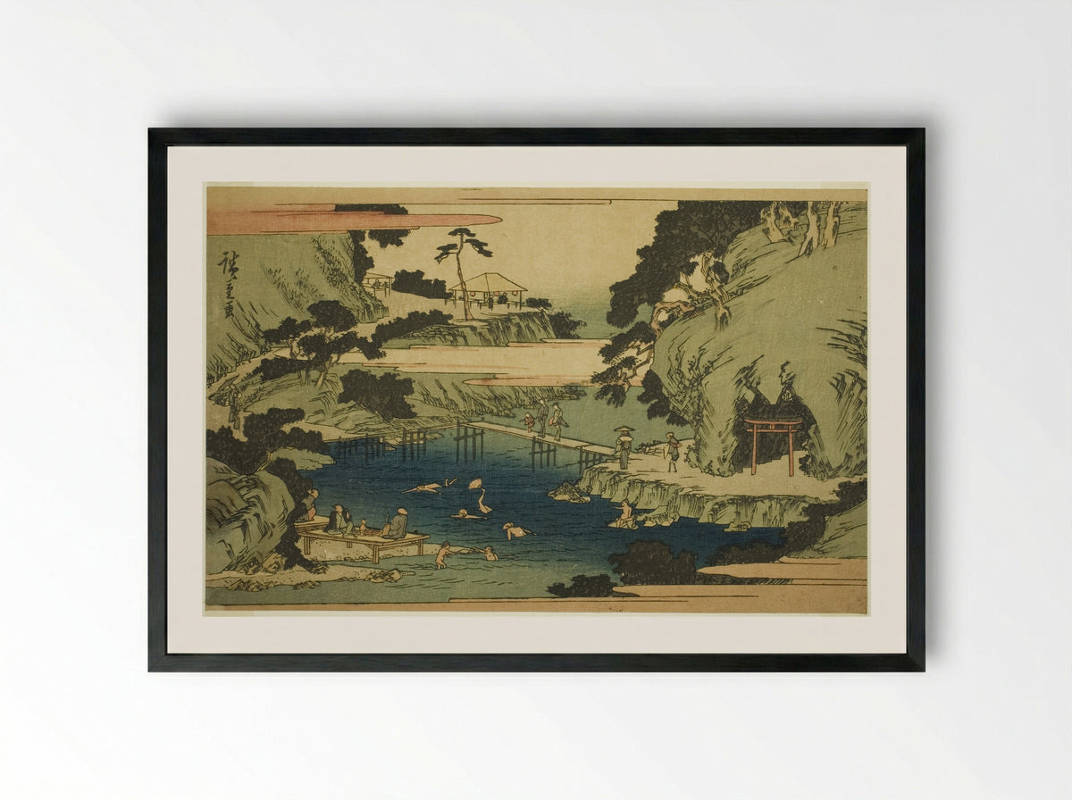 Takinogawa at Oji - Utagawa Hiroshige - Framed Print Black