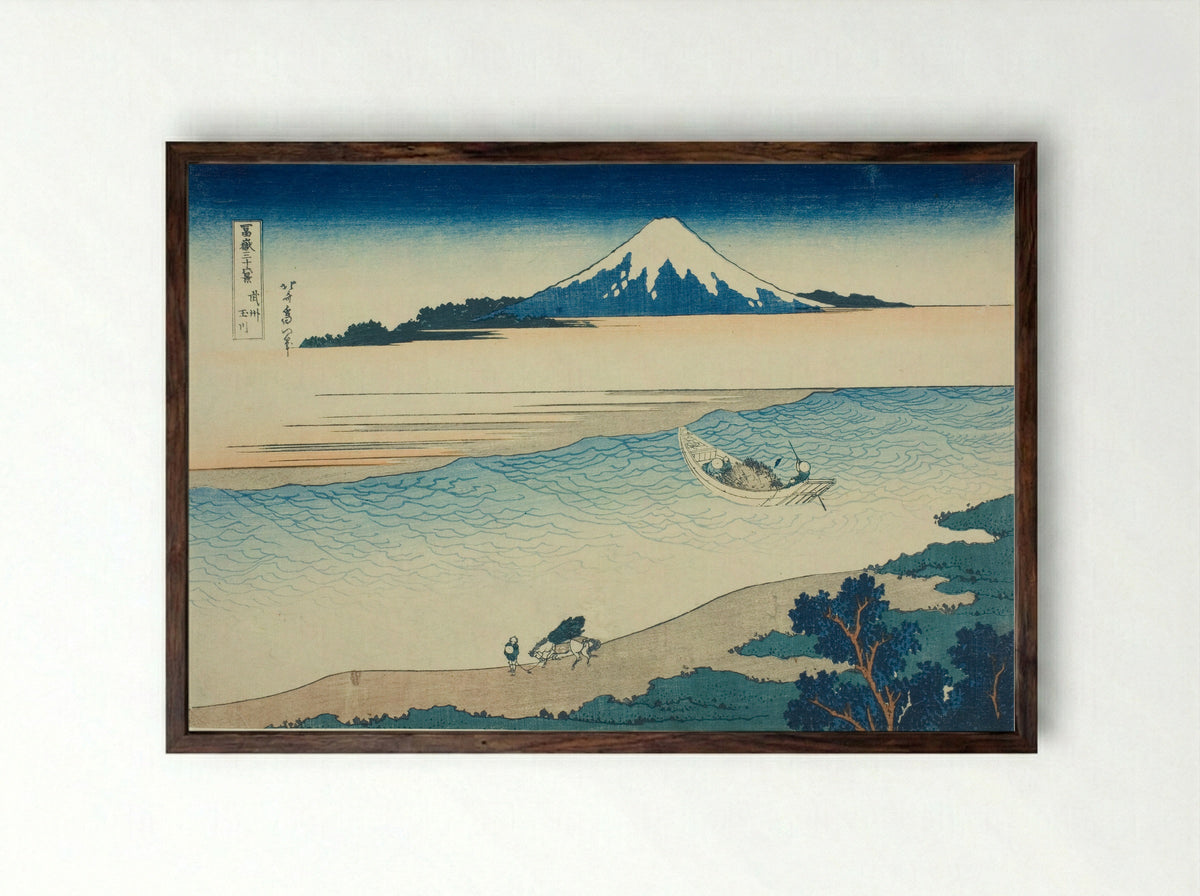 Tama River in Musashi Province - Katsushika Hokusai - Framed Print Dark Wood