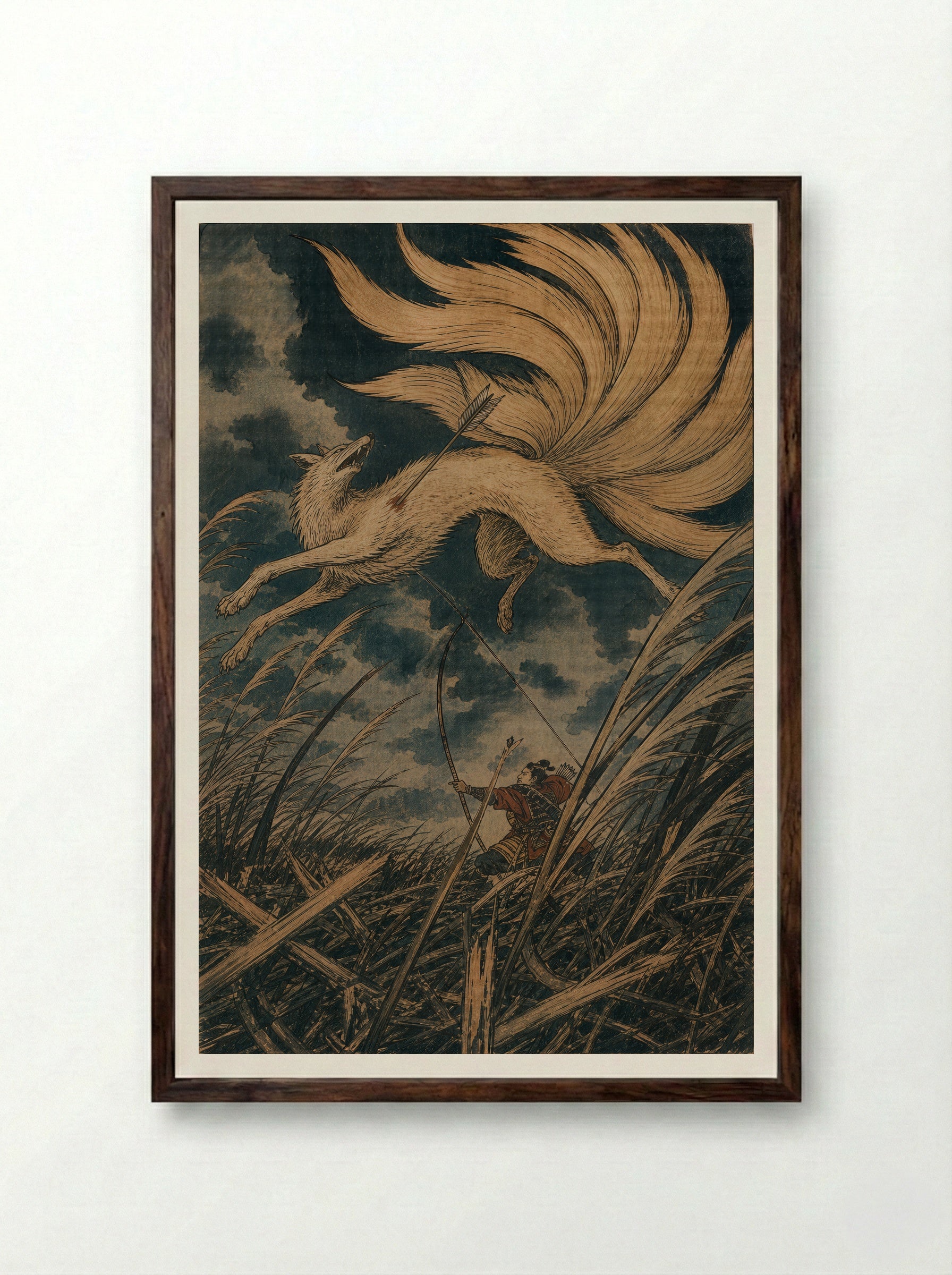 Tamamo-no-Mae and the Killing Stone: The Archer's Shot - Framed Print Dark Wood