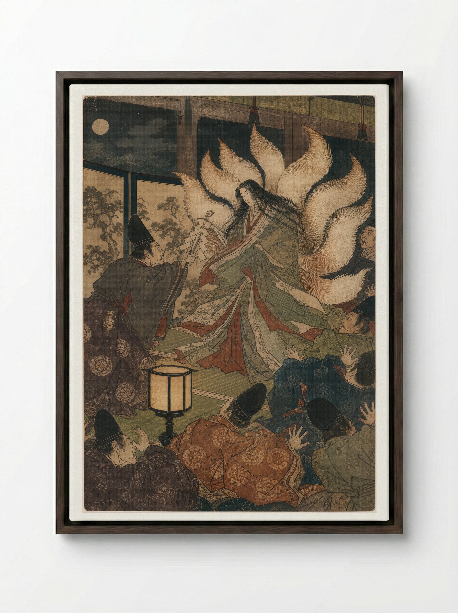 Tamamo-no-Mae and the Killing Stone: The Court Revelation - Framed Canvas Dark Wood