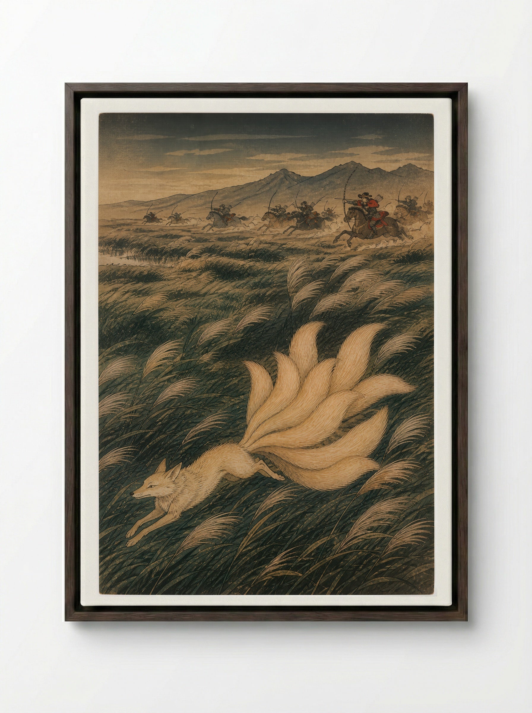 Tamamo-no-Mae and the Killing Stone: The Flight to Nasu - Framed Canvas Dark Wood