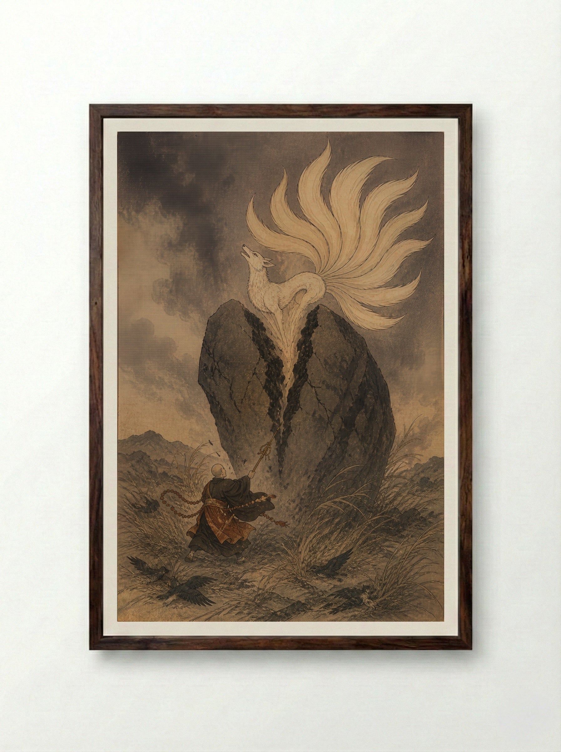 Tamamo-no-Mae and the Killing Stone: The Killing Stone Broken - Framed Print Dark Wood